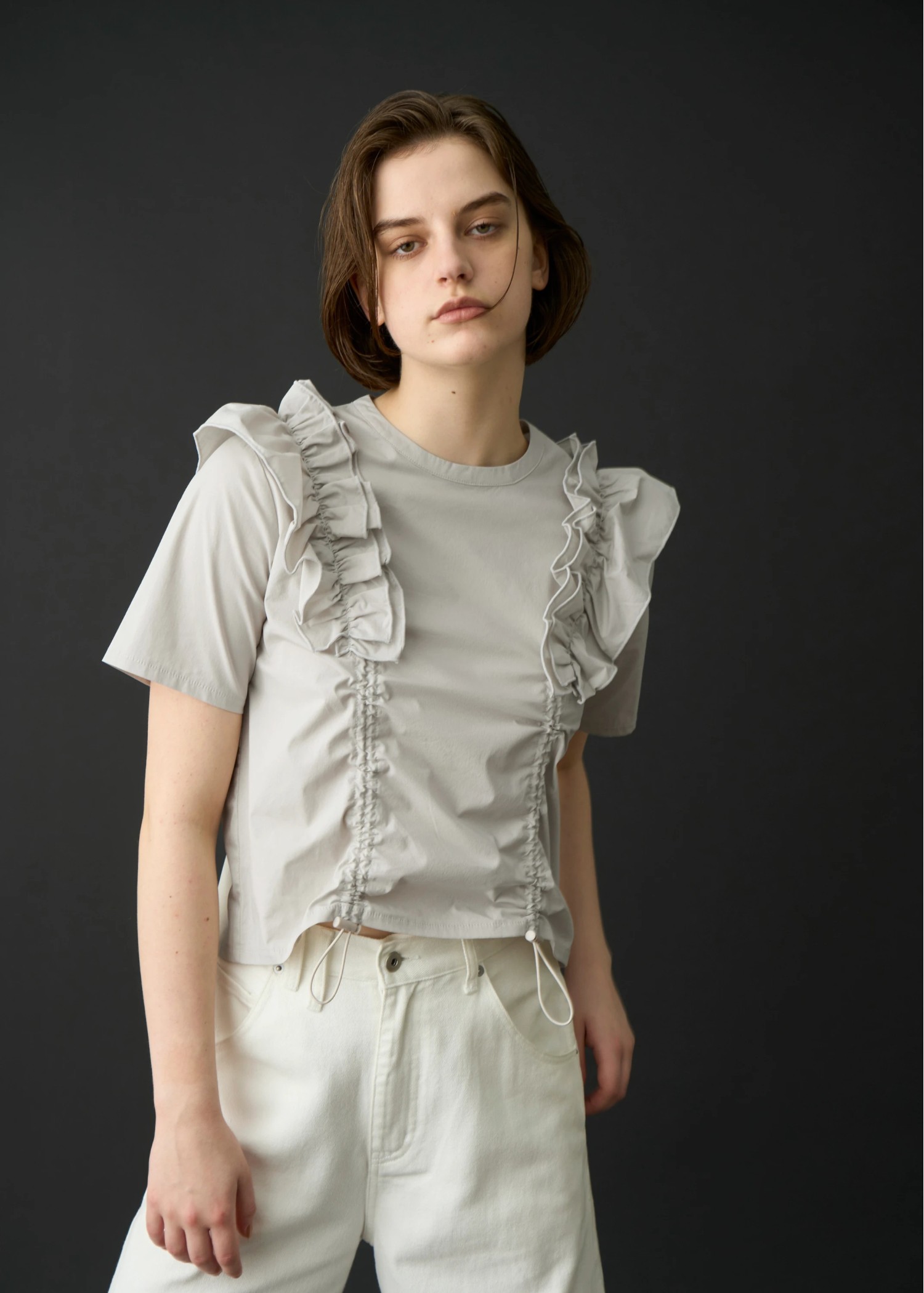 frill drawstring half sleeve BL