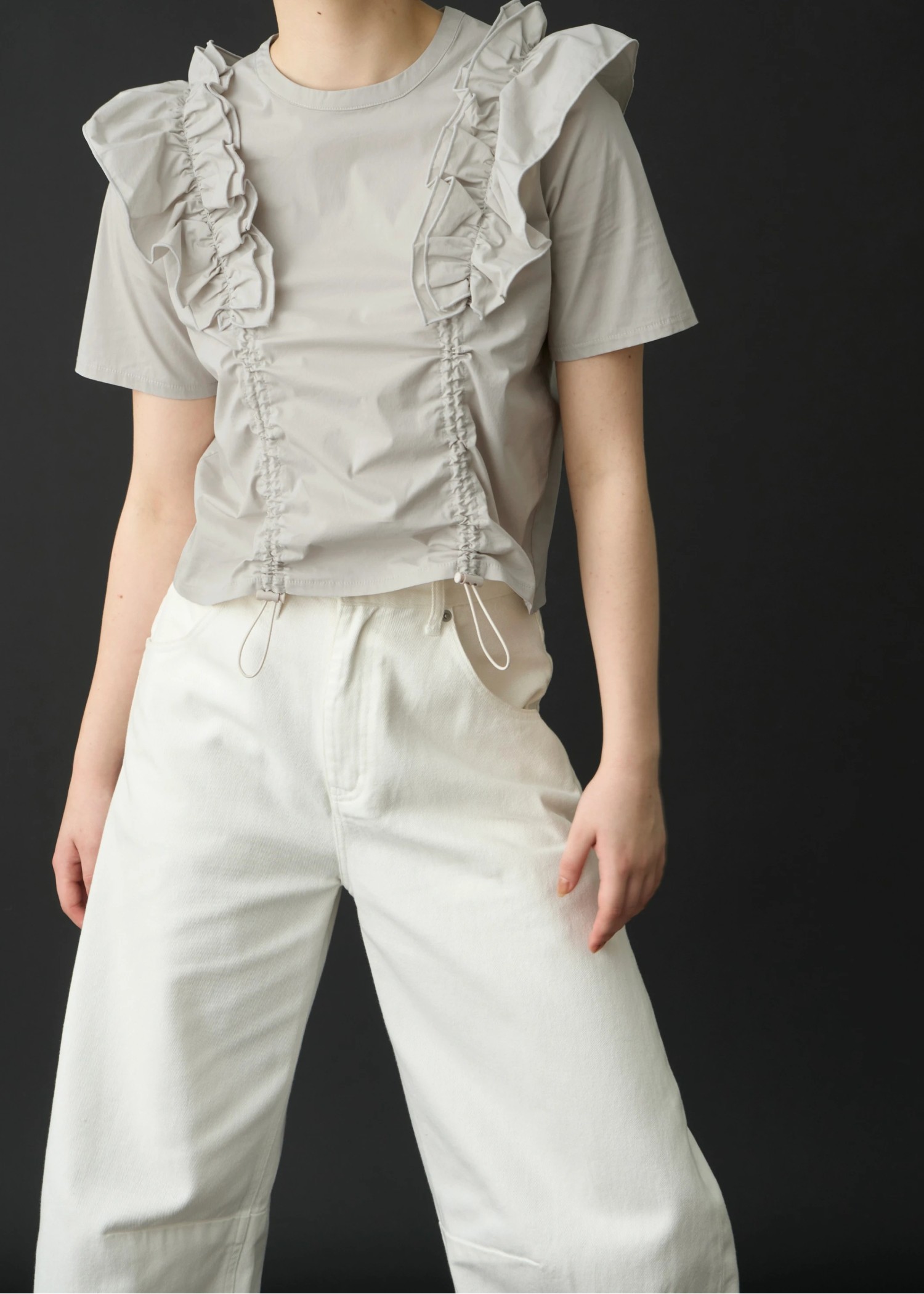 frill drawstring half sleeve BL