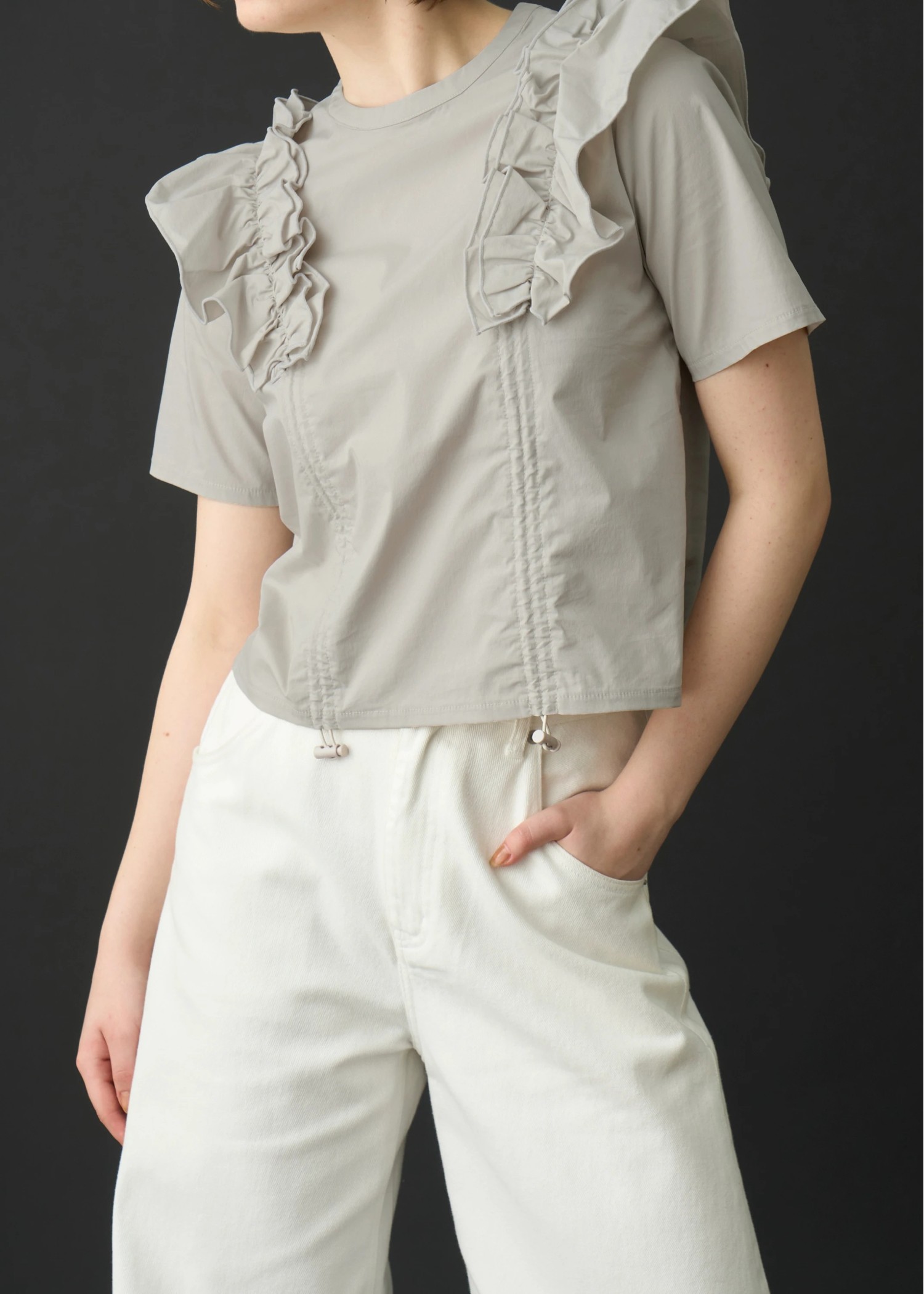 frill drawstring half sleeve BL