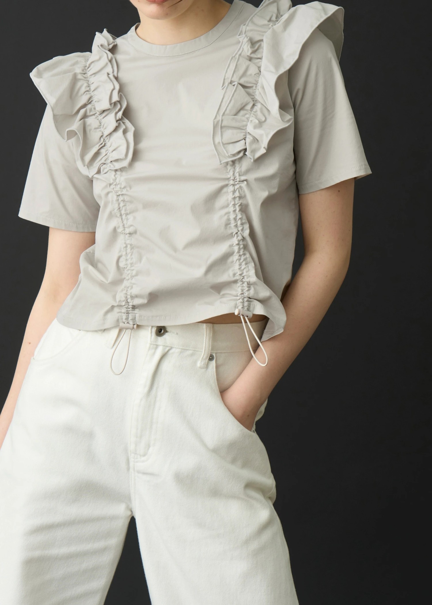 frill drawstring half sleeve BL