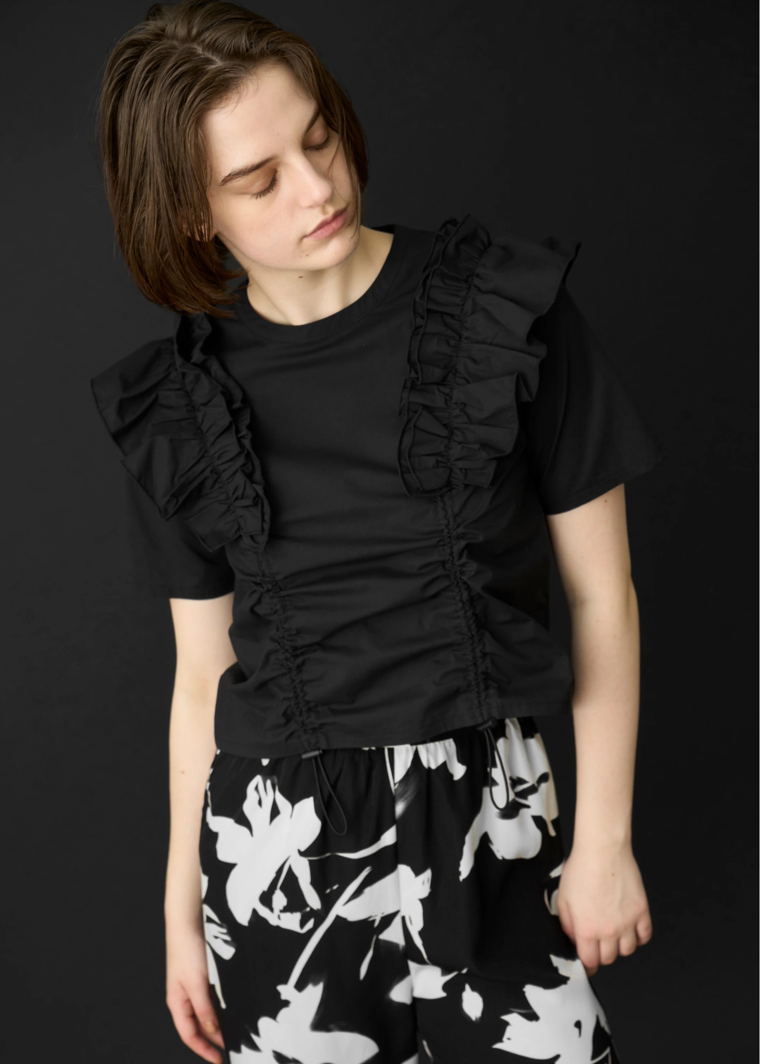 frill drawstring half sleeve BL