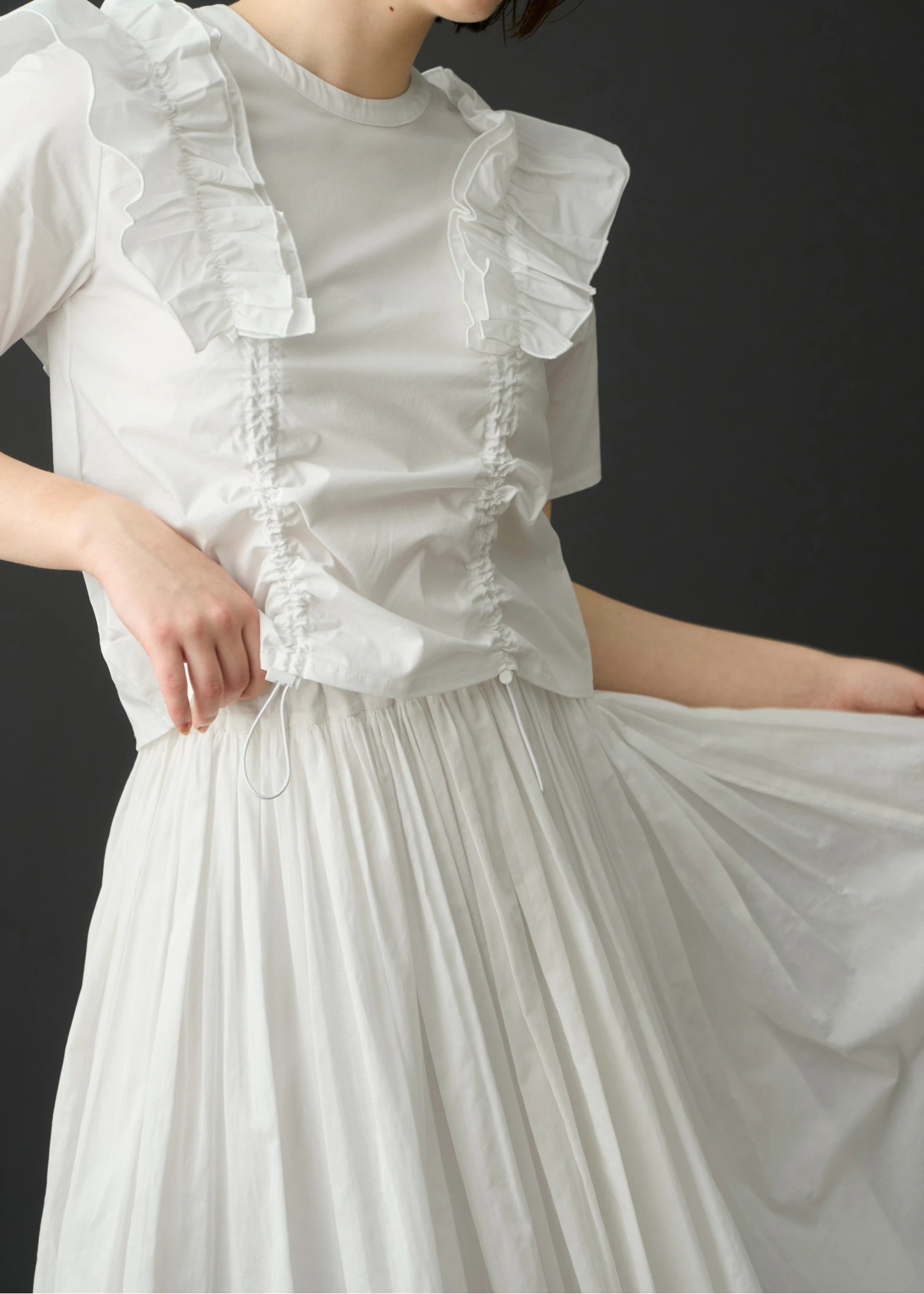 frill drawstring half sleeve BL