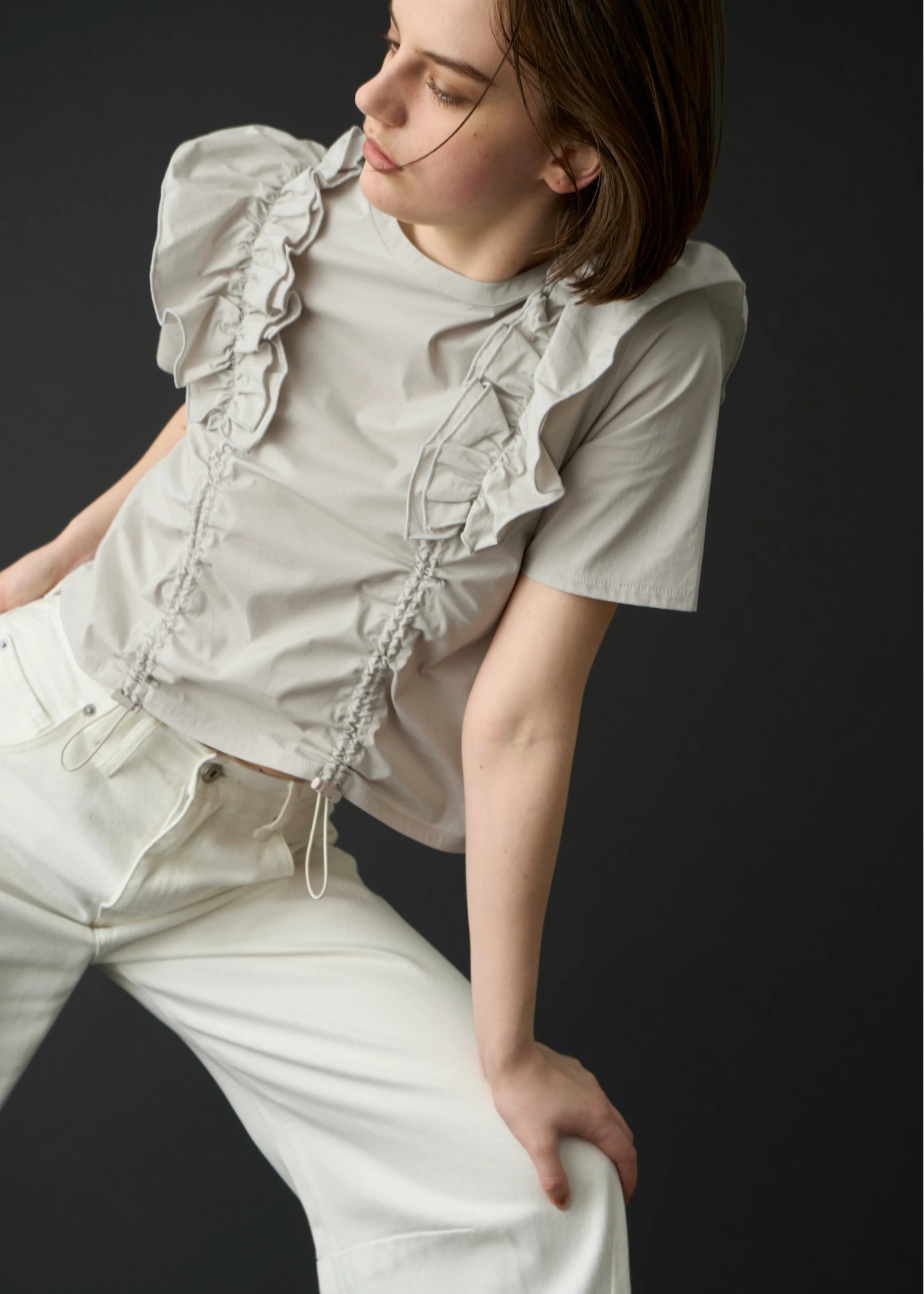 frill drawstring half sleeve BL