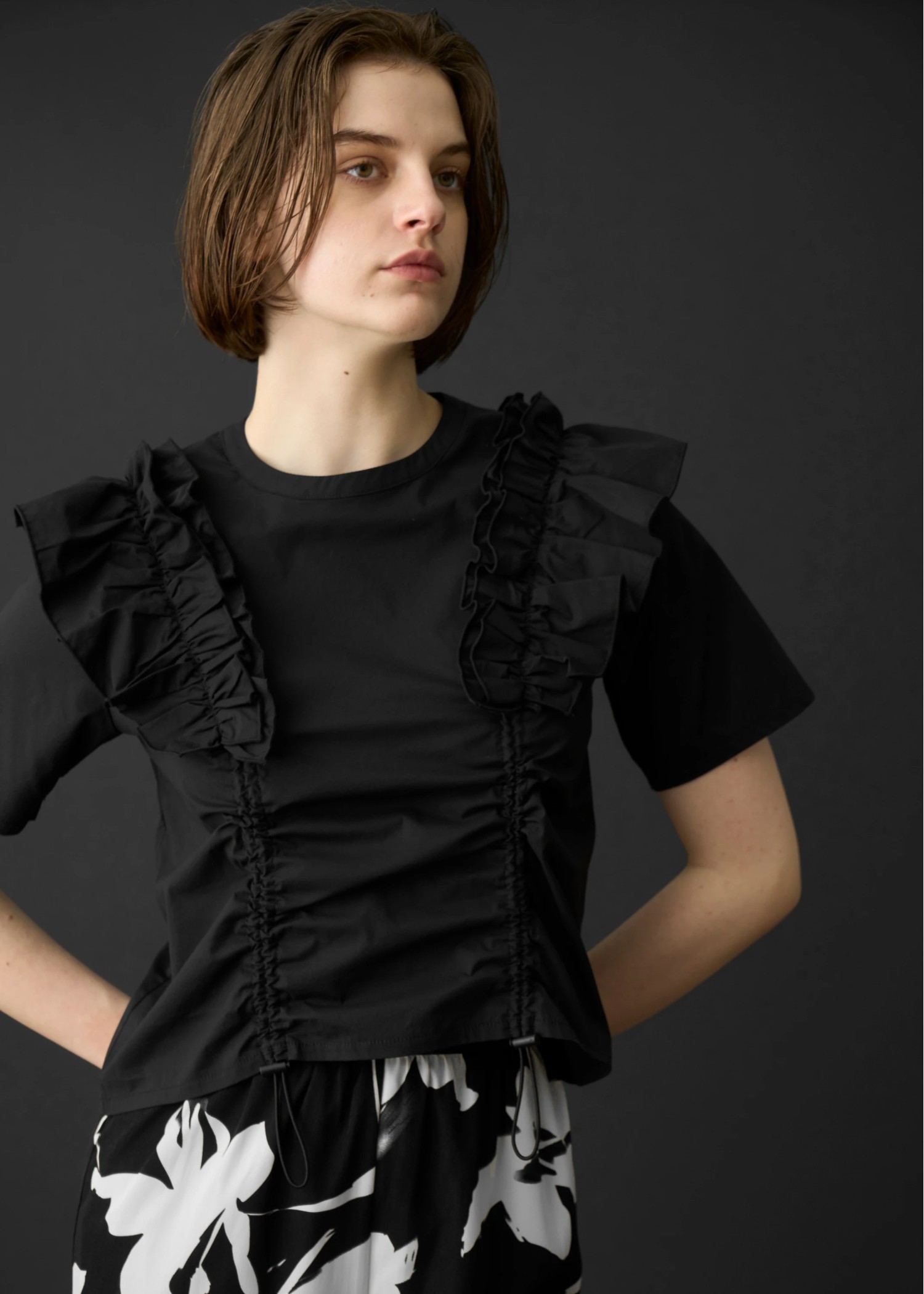 frill drawstring half sleeve BL