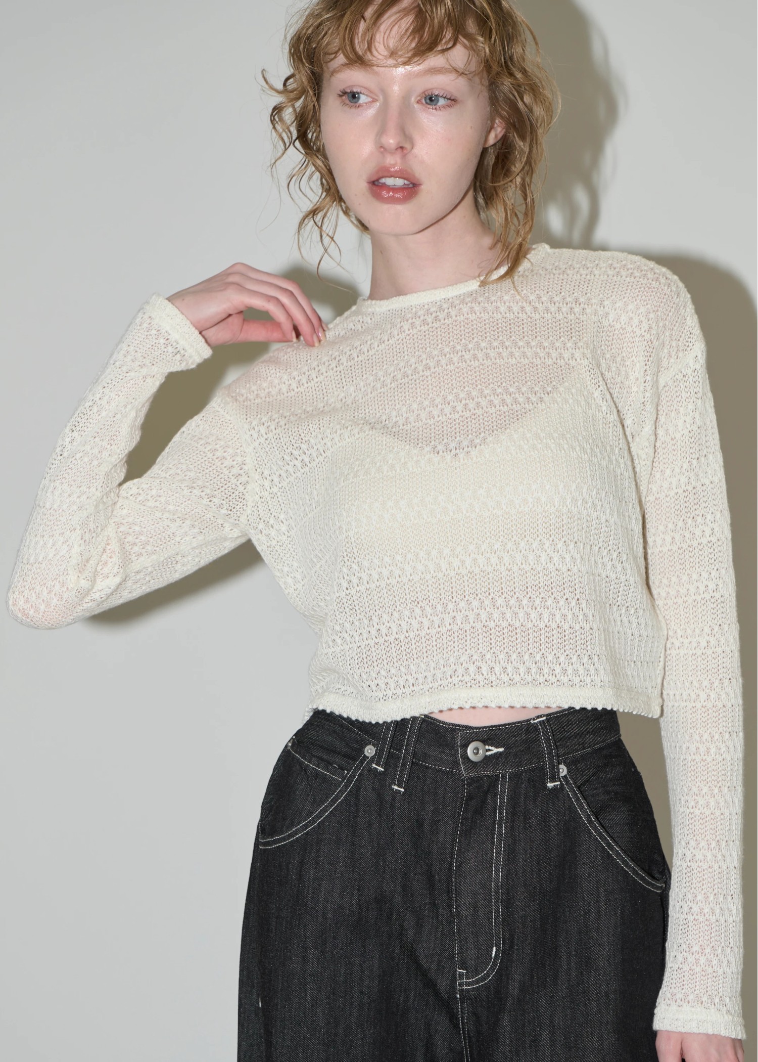 openwork cropped cut sew tops