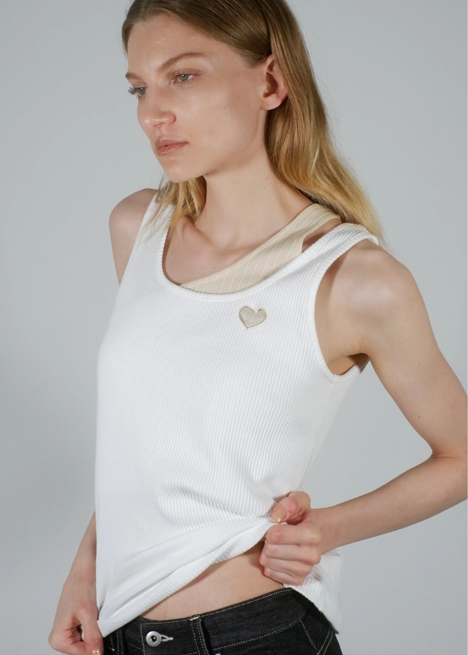 heart hollow out layered tank