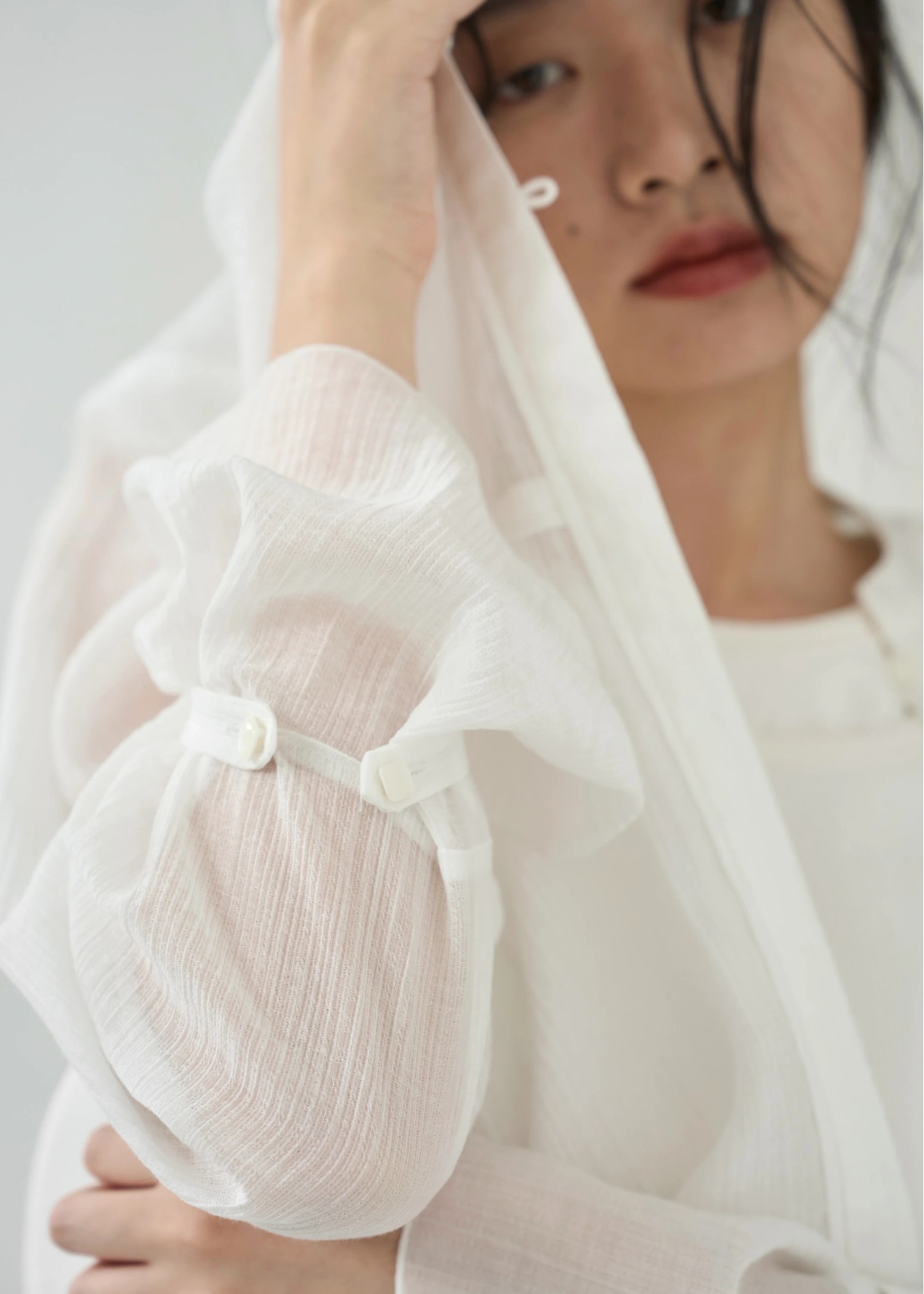 shirring pattern band collar sheer BL