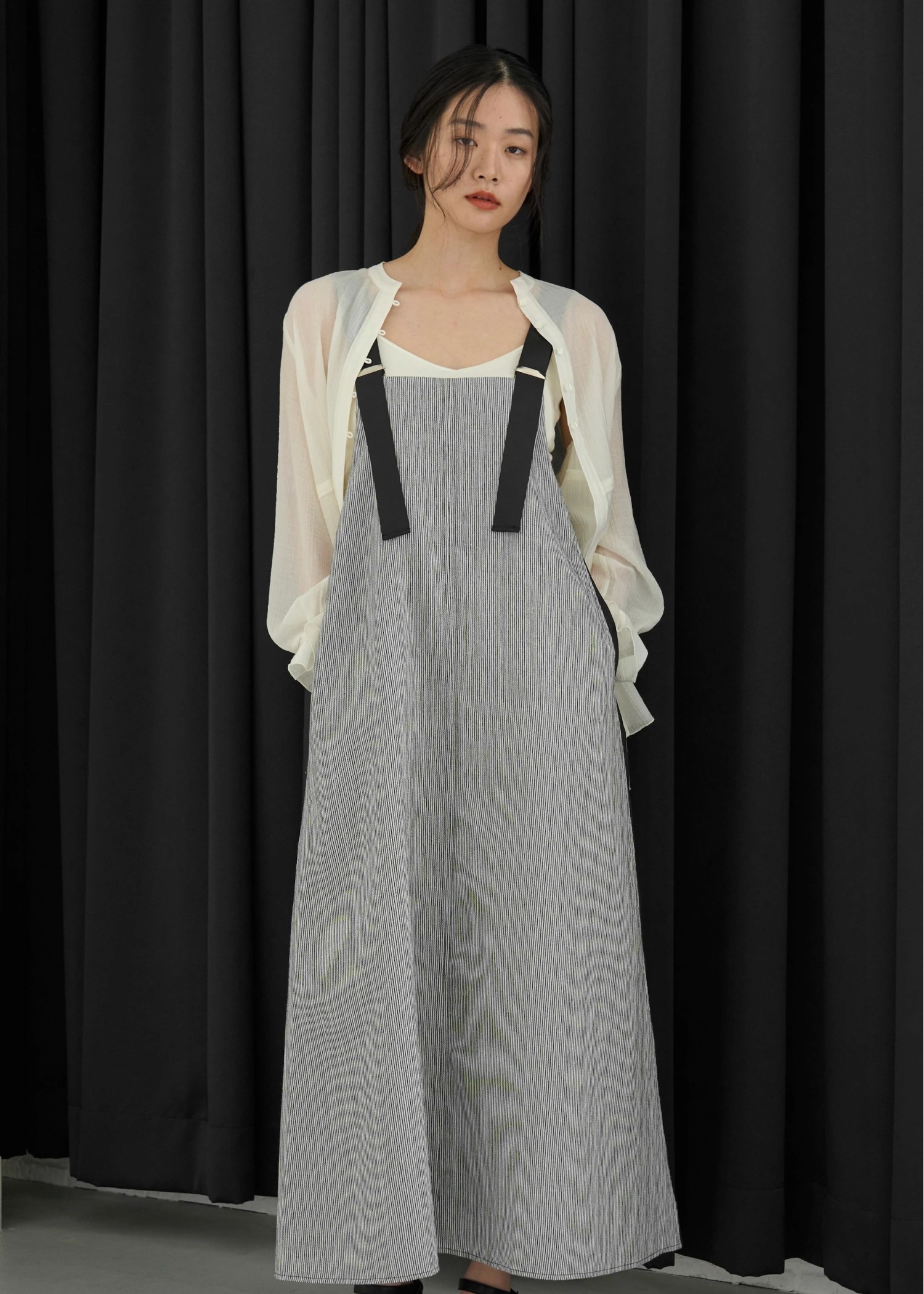 shirring pattern band collar sheer BL