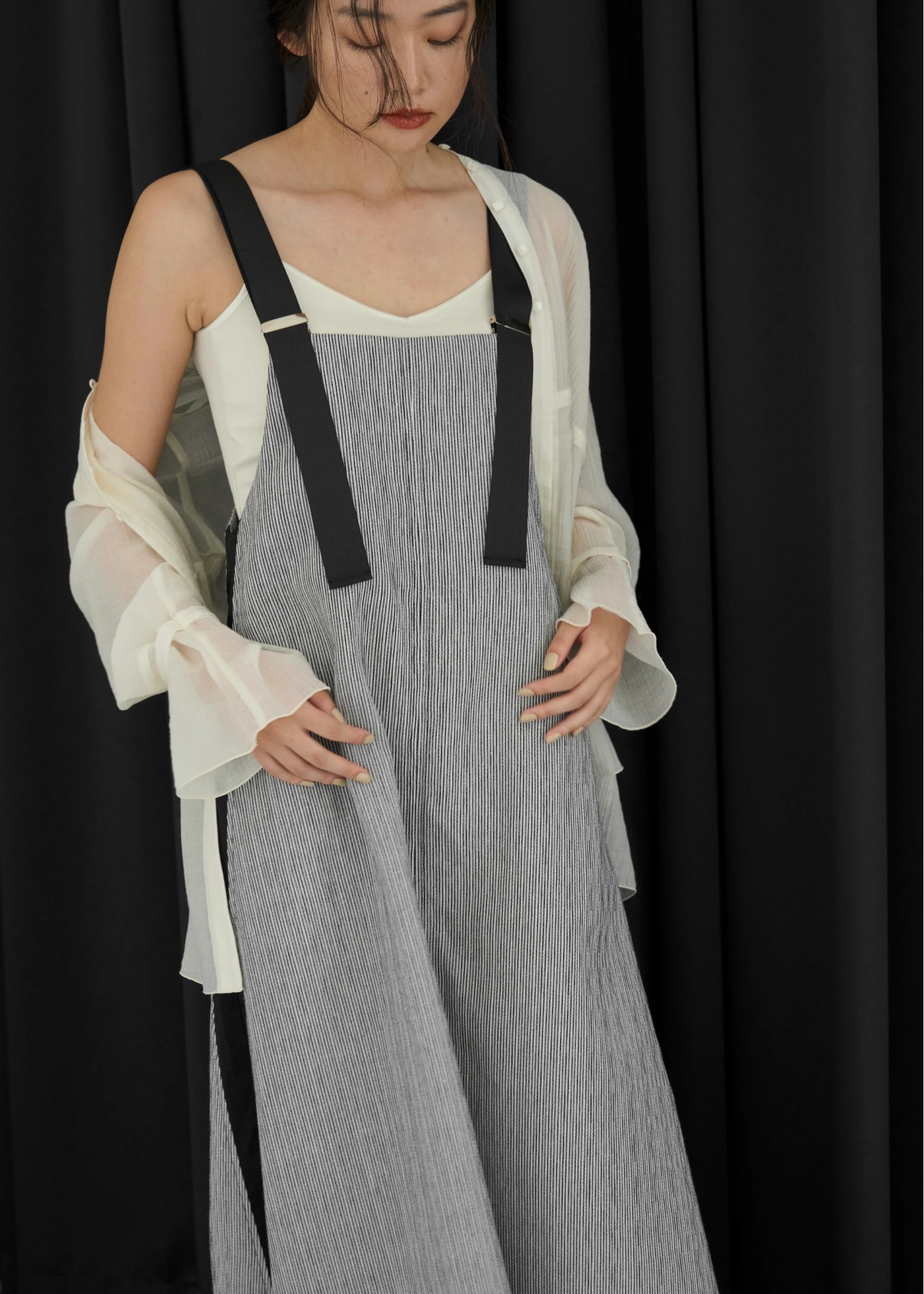 shirring pattern band collar sheer BL