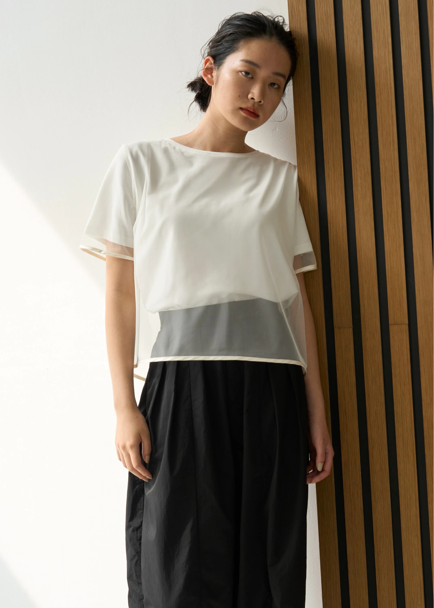 tulle combi piping T-shirt