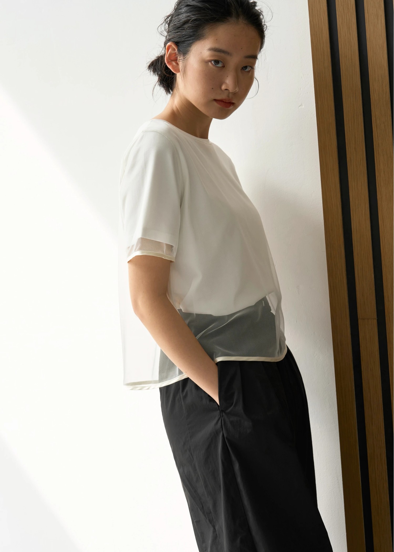 tulle combi piping T-shirt