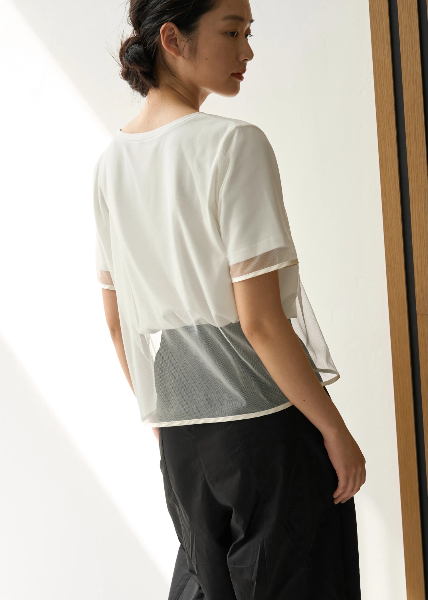 tulle combi piping T-shirt