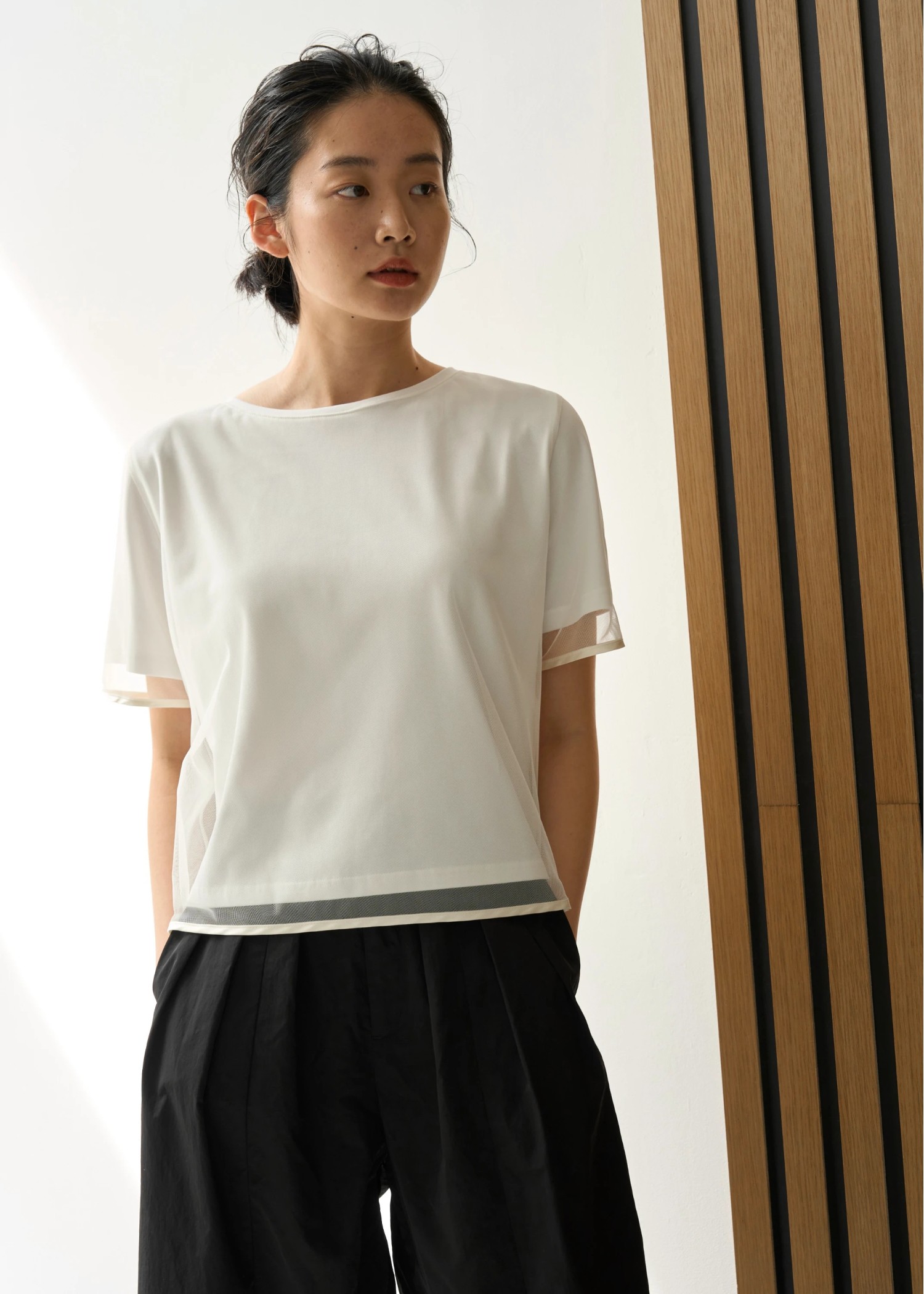 tulle combi piping T-shirt