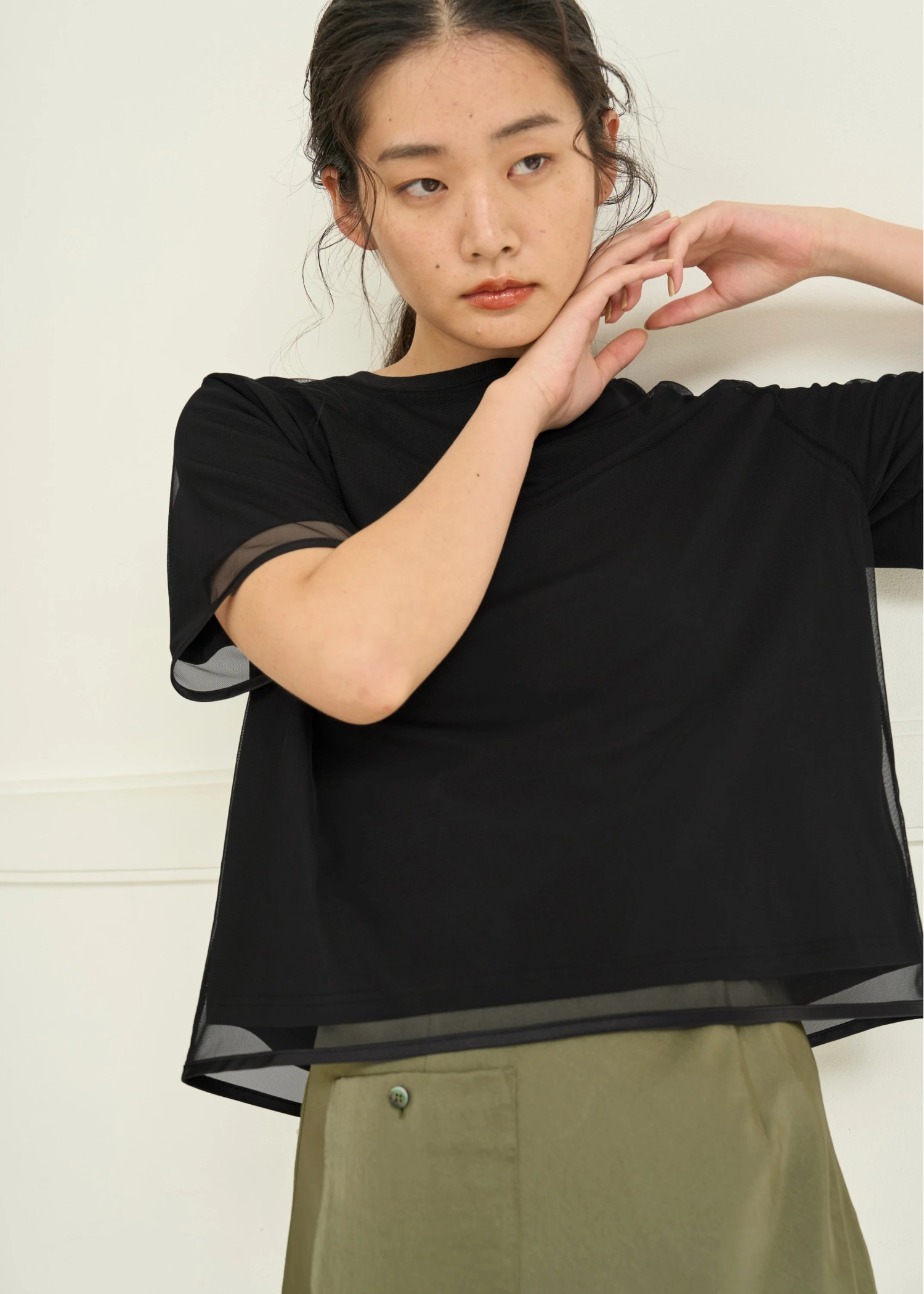 tulle combi piping T-shirt