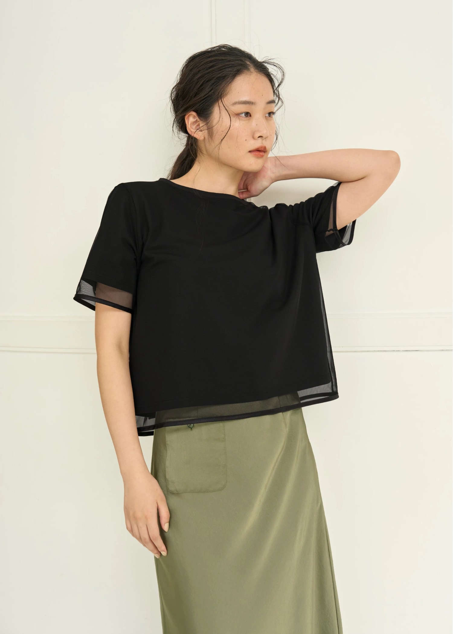 tulle combi piping T-shirt
