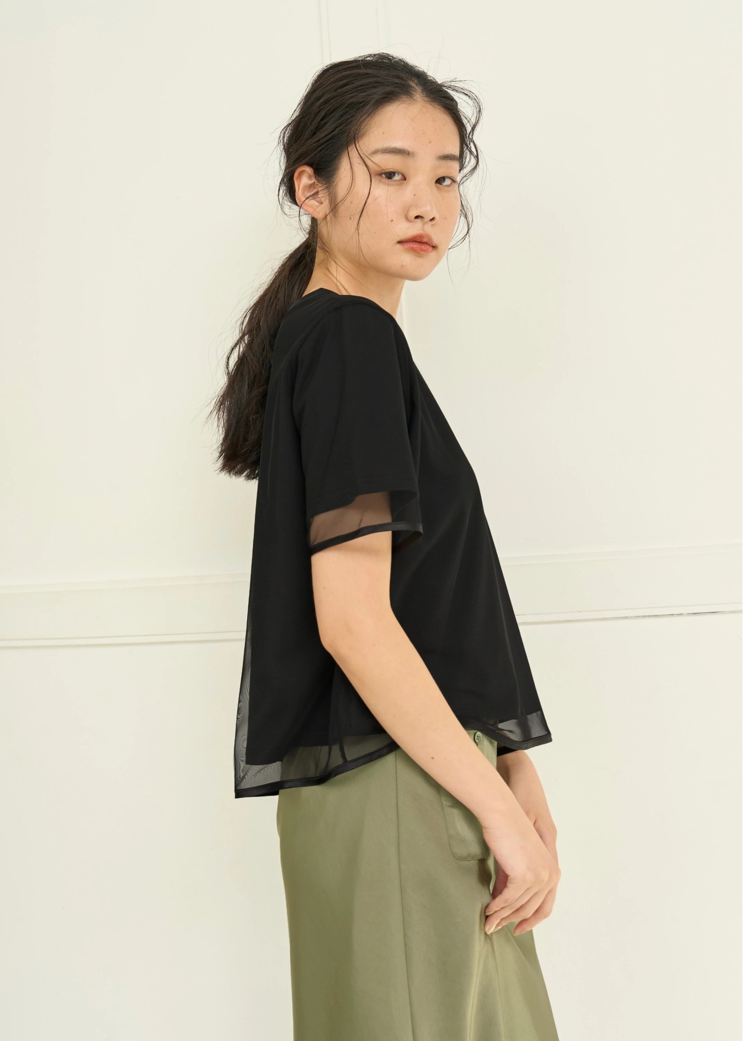 tulle combi piping T-shirt