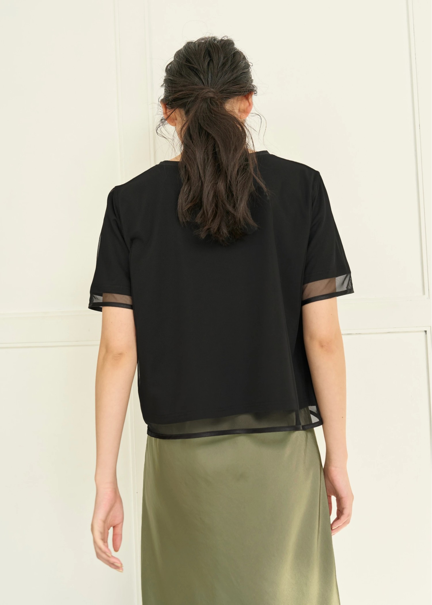 tulle combi piping T-shirt
