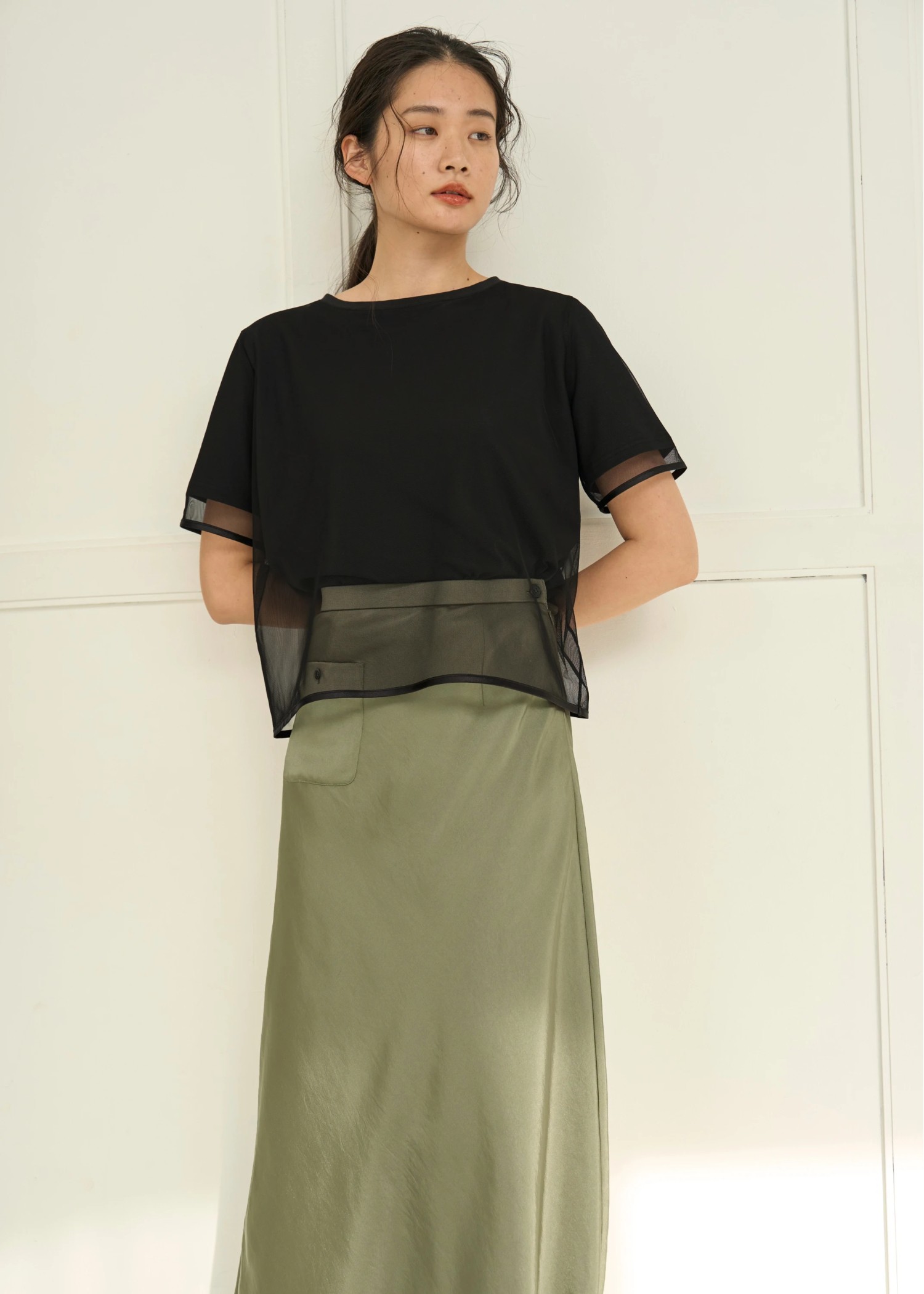 tulle combi piping T-shirt