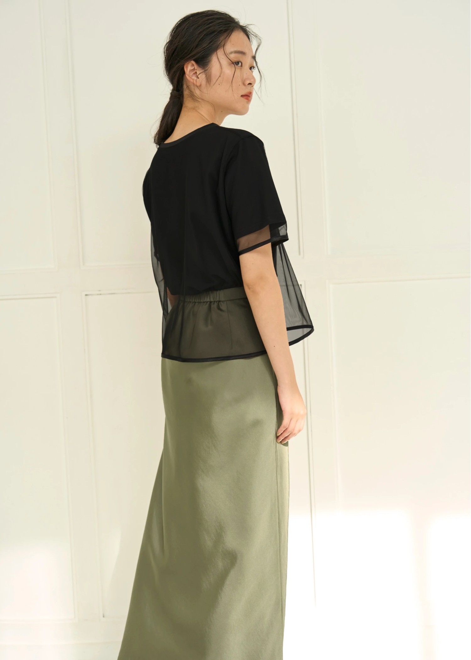 tulle combi piping T-shirt