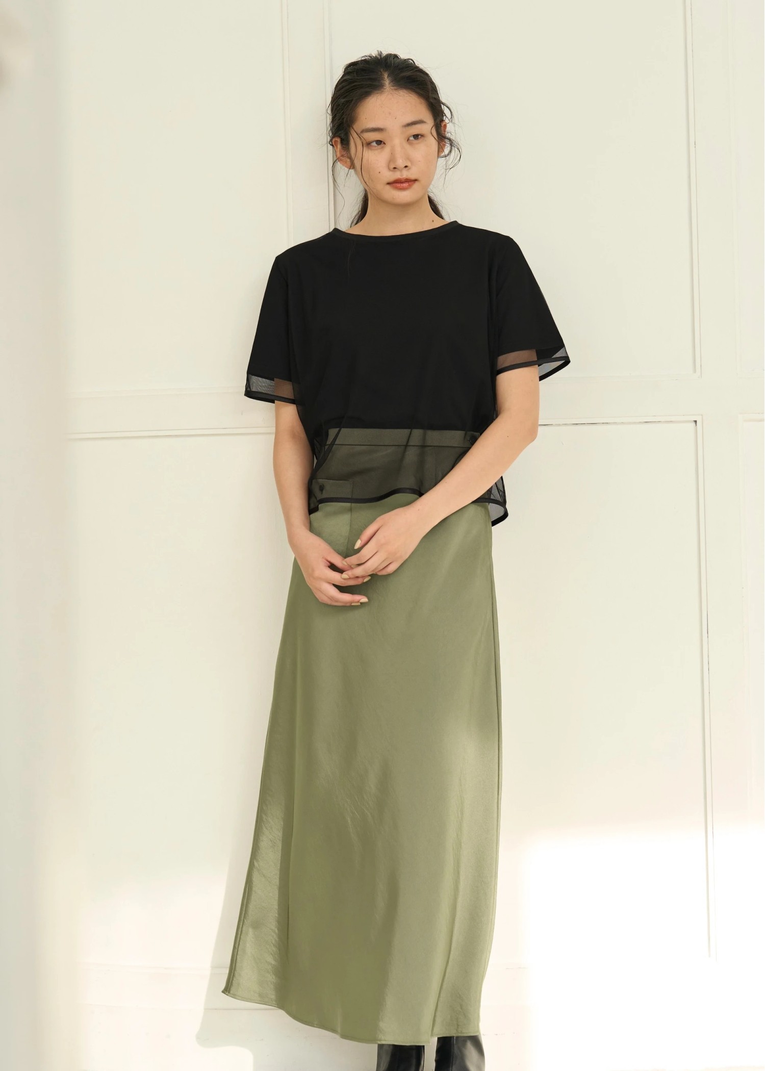 tulle combi piping T-shirt