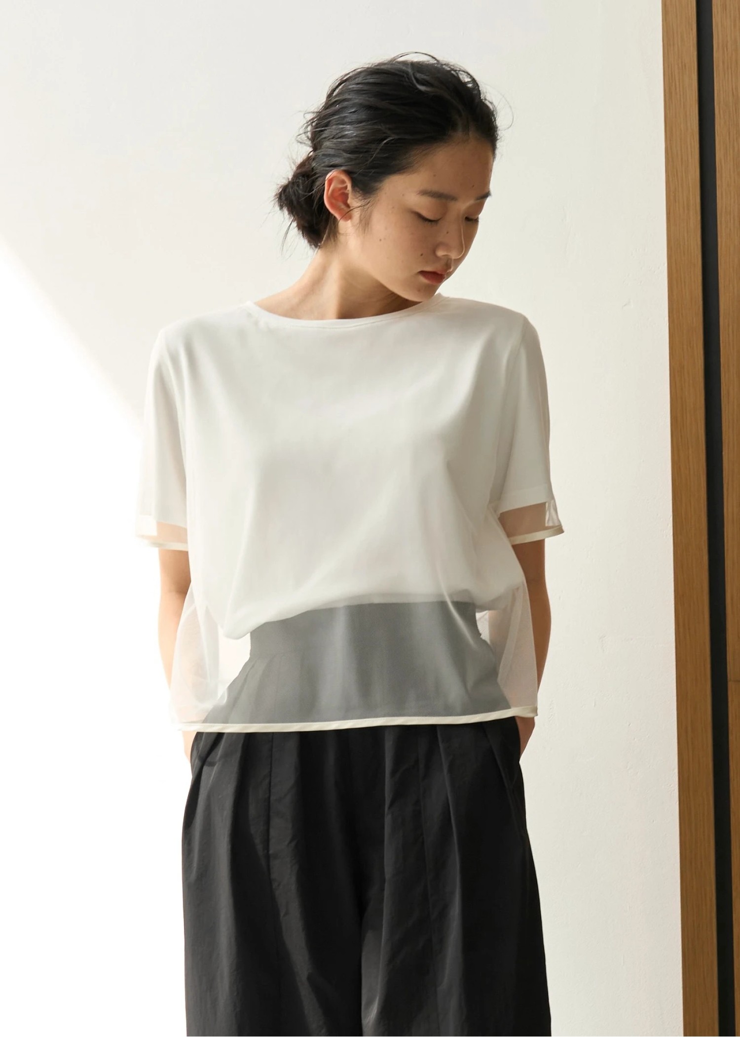 tulle combi piping T-shirt