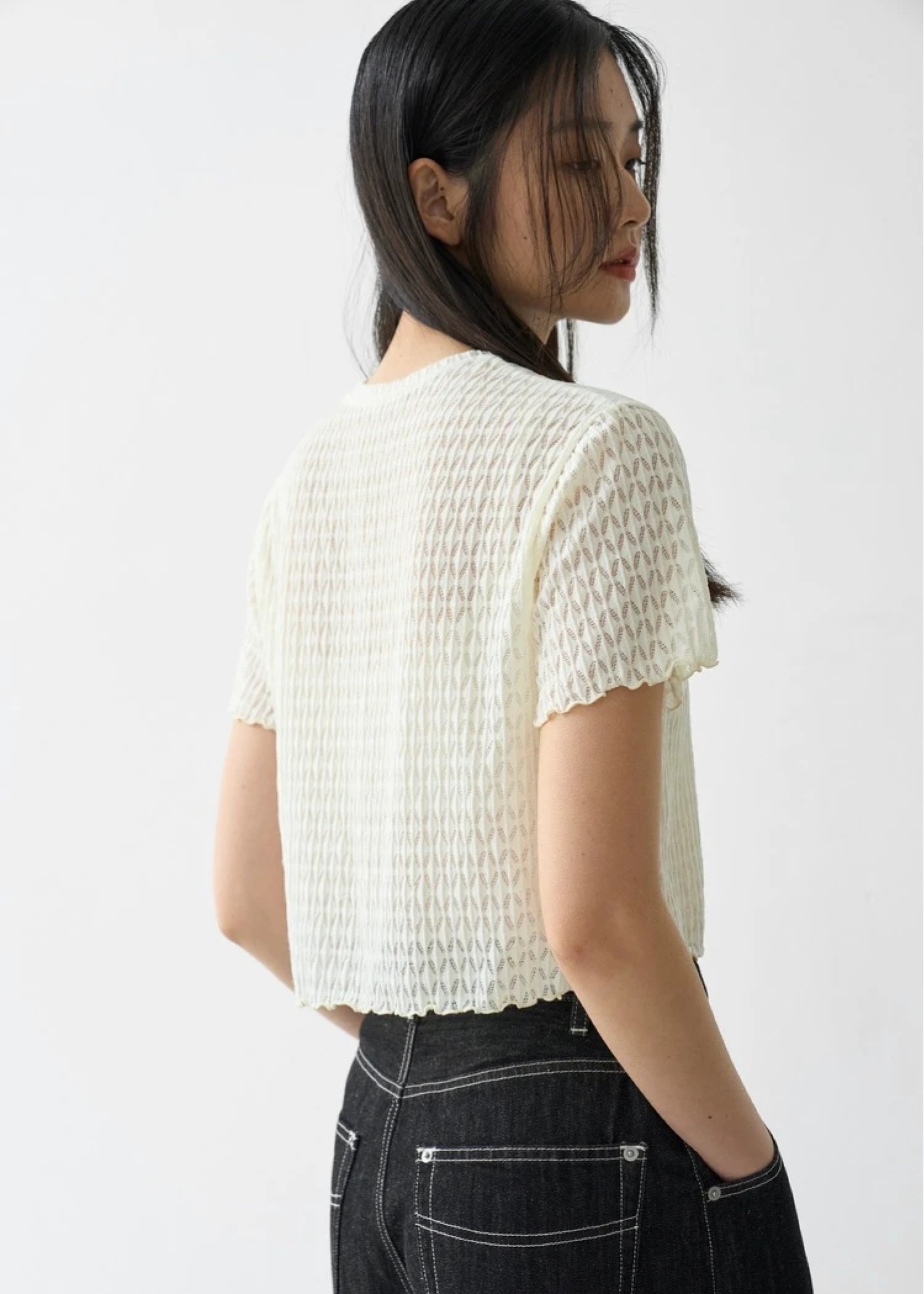 rhomboid stripe sheer T-shirt