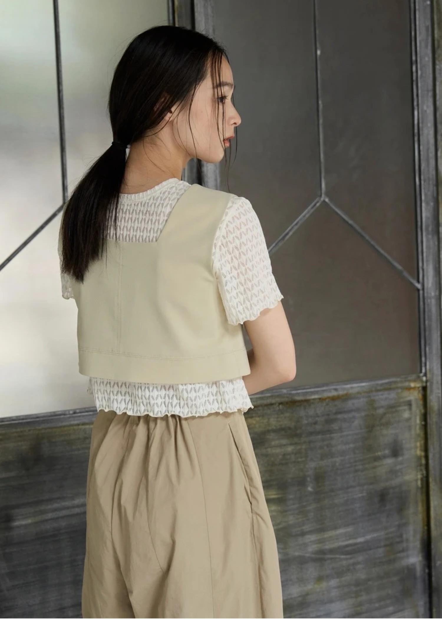 rhomboid stripe sheer T-shirt