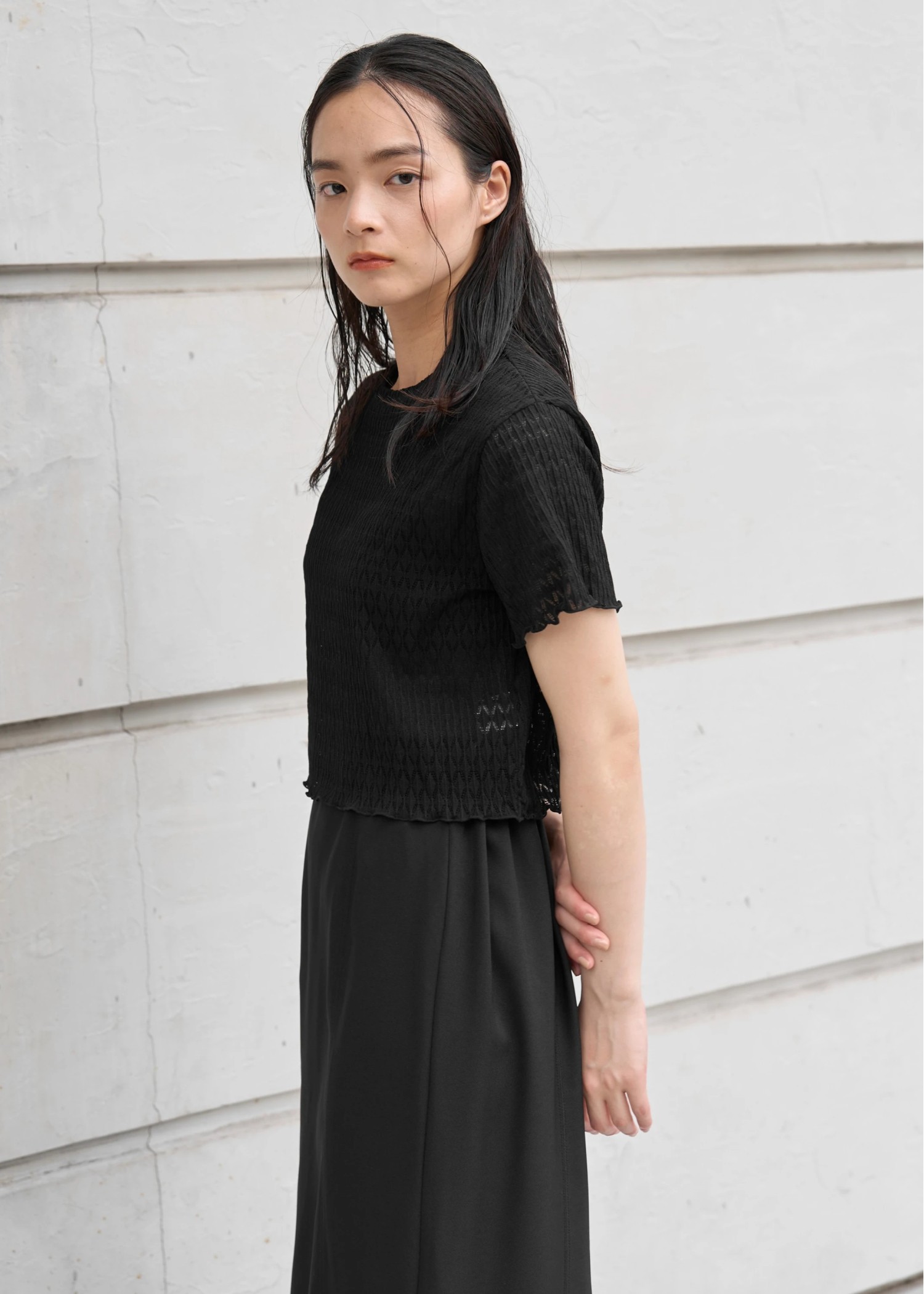 rhomboid stripe sheer T-shirt