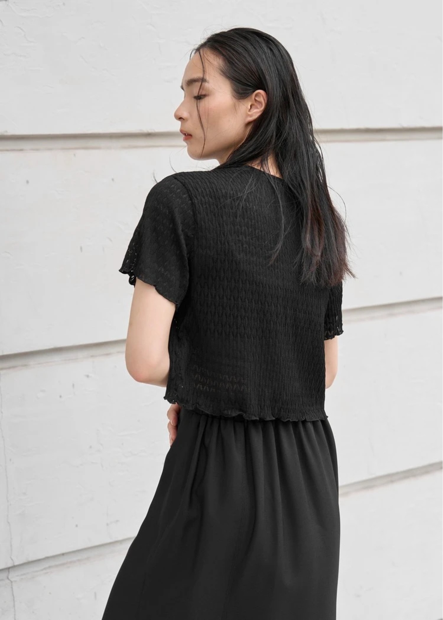 rhomboid stripe sheer T-shirt