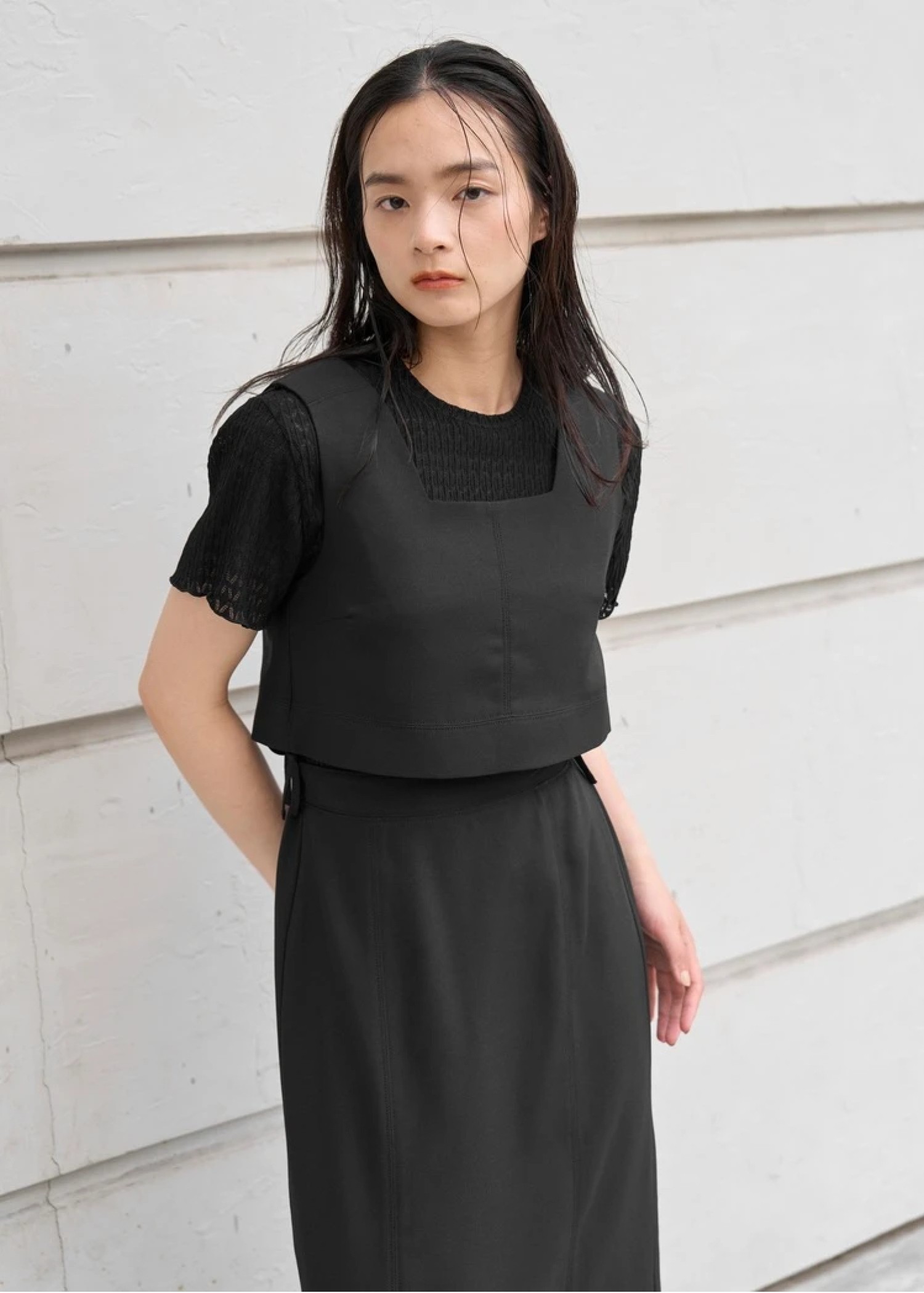 rhomboid stripe sheer T-shirt