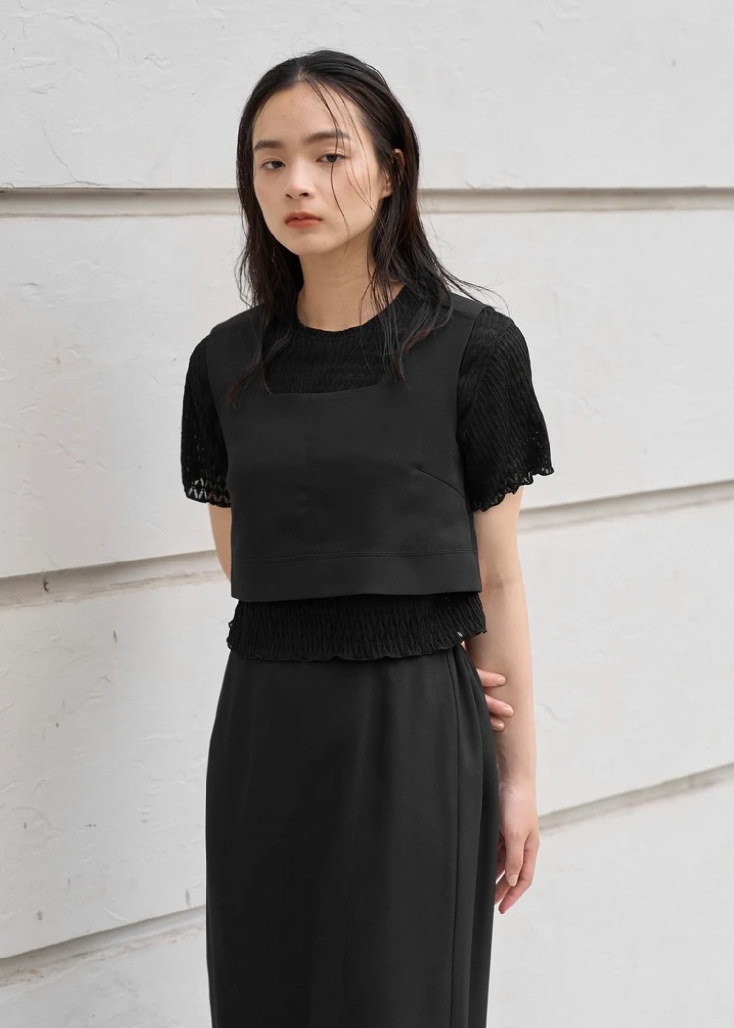 rhomboid stripe sheer T-shirt