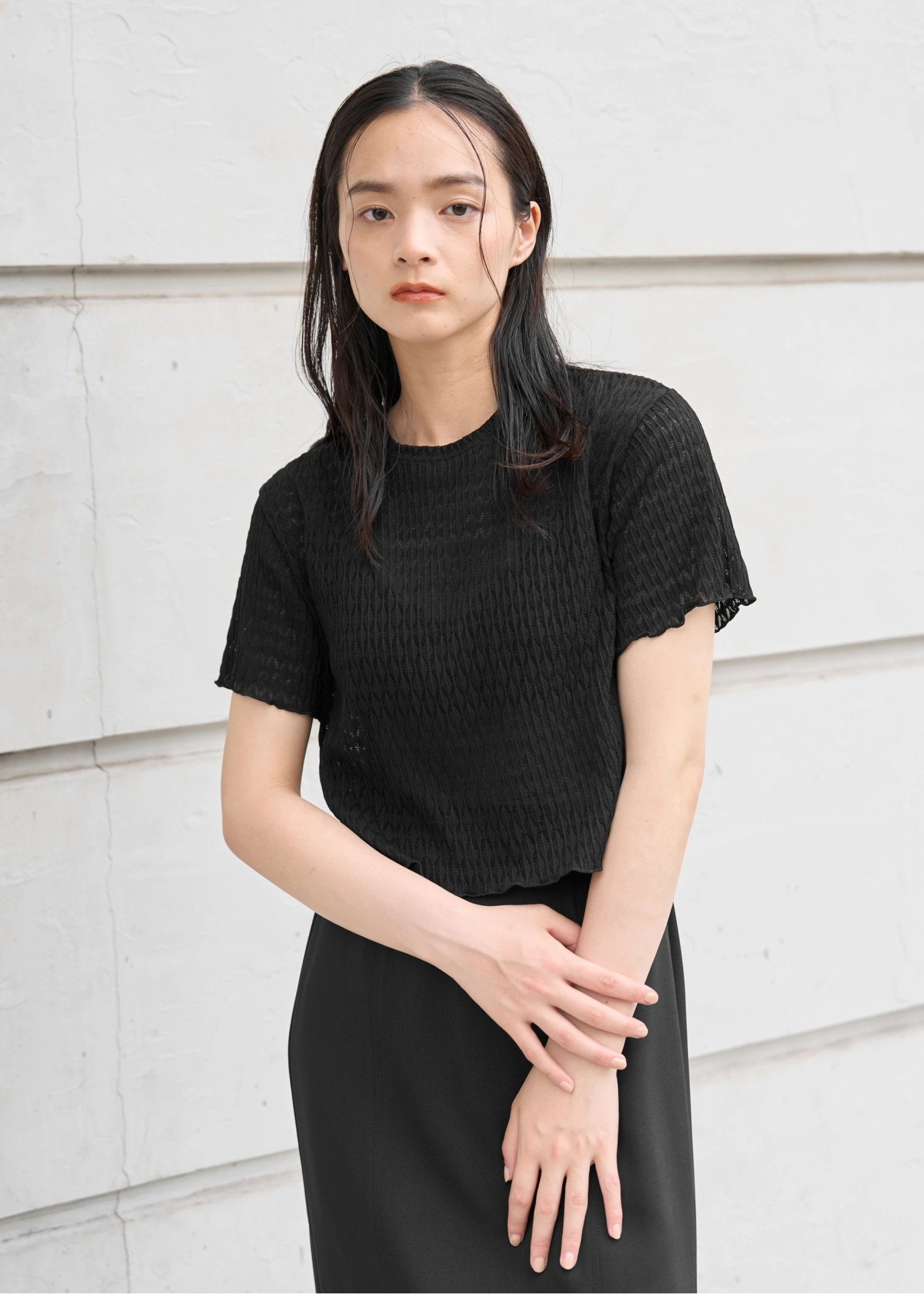 rhomboid stripe sheer T-shirt