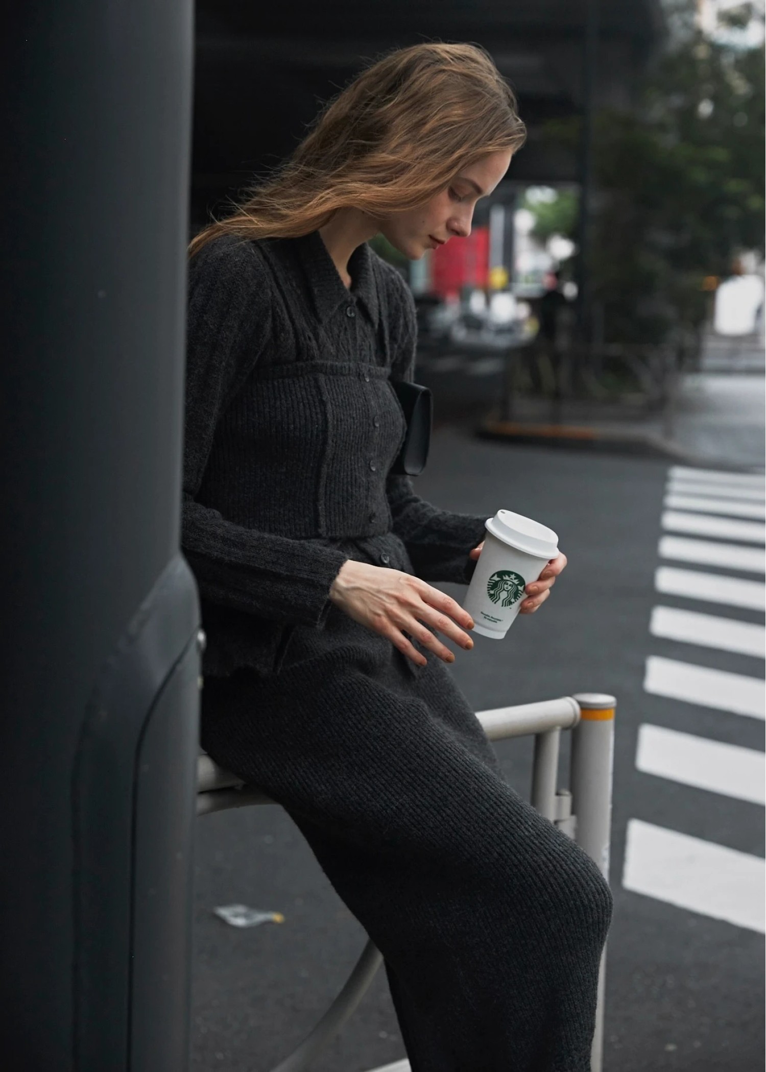 sheer crochet collar knit piping bustier set