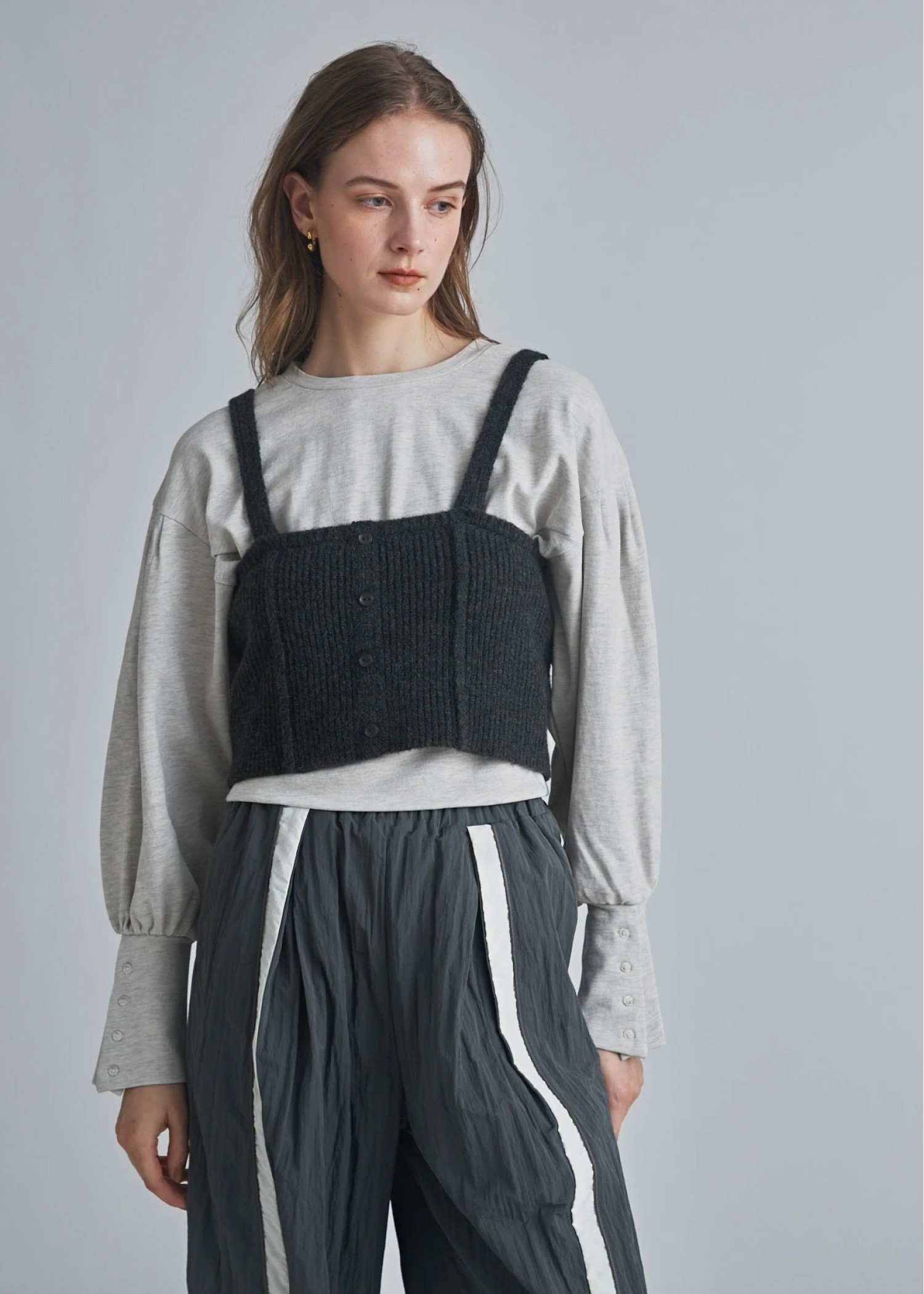 sheer crochet collar knit piping bustier set