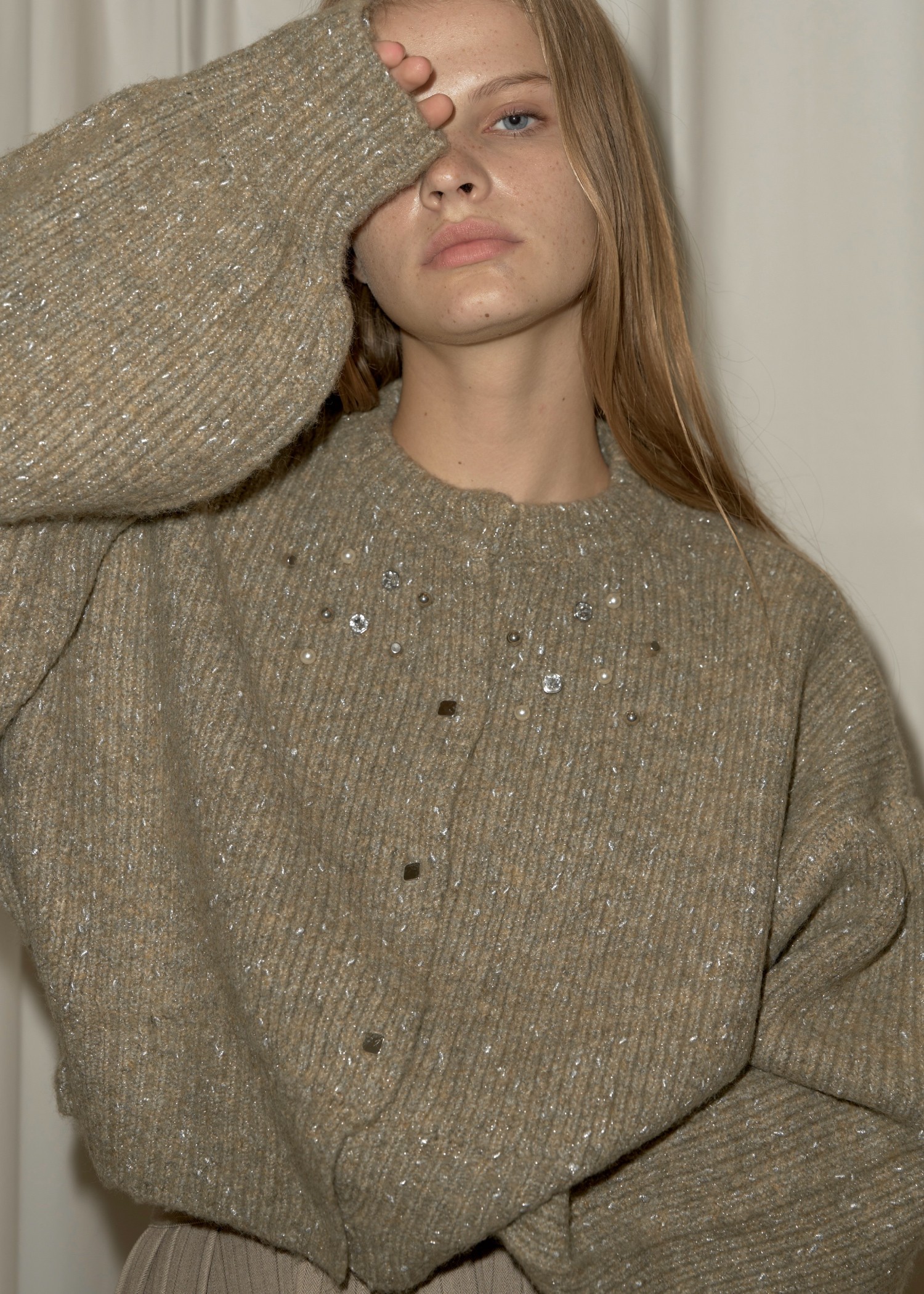 silver yarn studs bijou volume sleeve knit