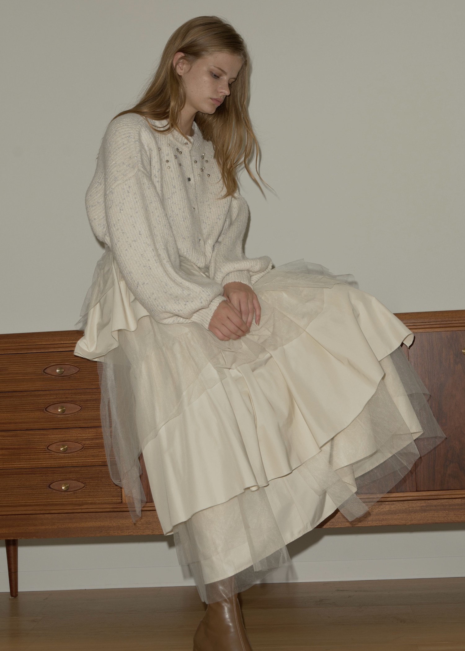 silver yarn studs bijou volume sleeve knit