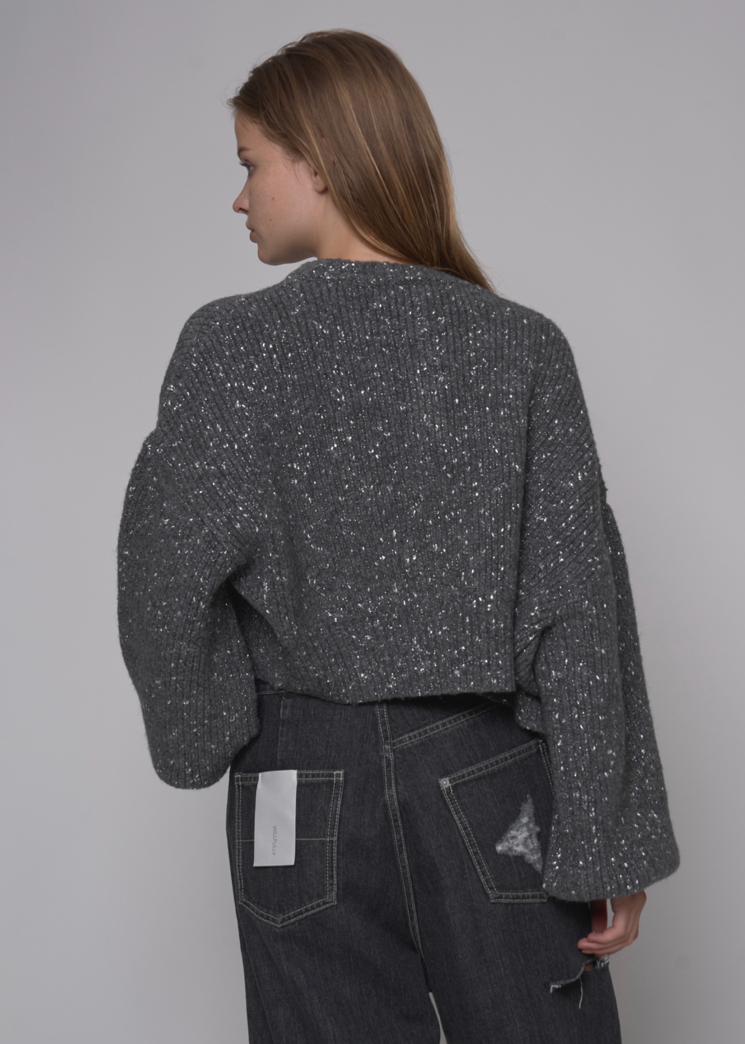 silver yarn studs bijou volume sleeve knit