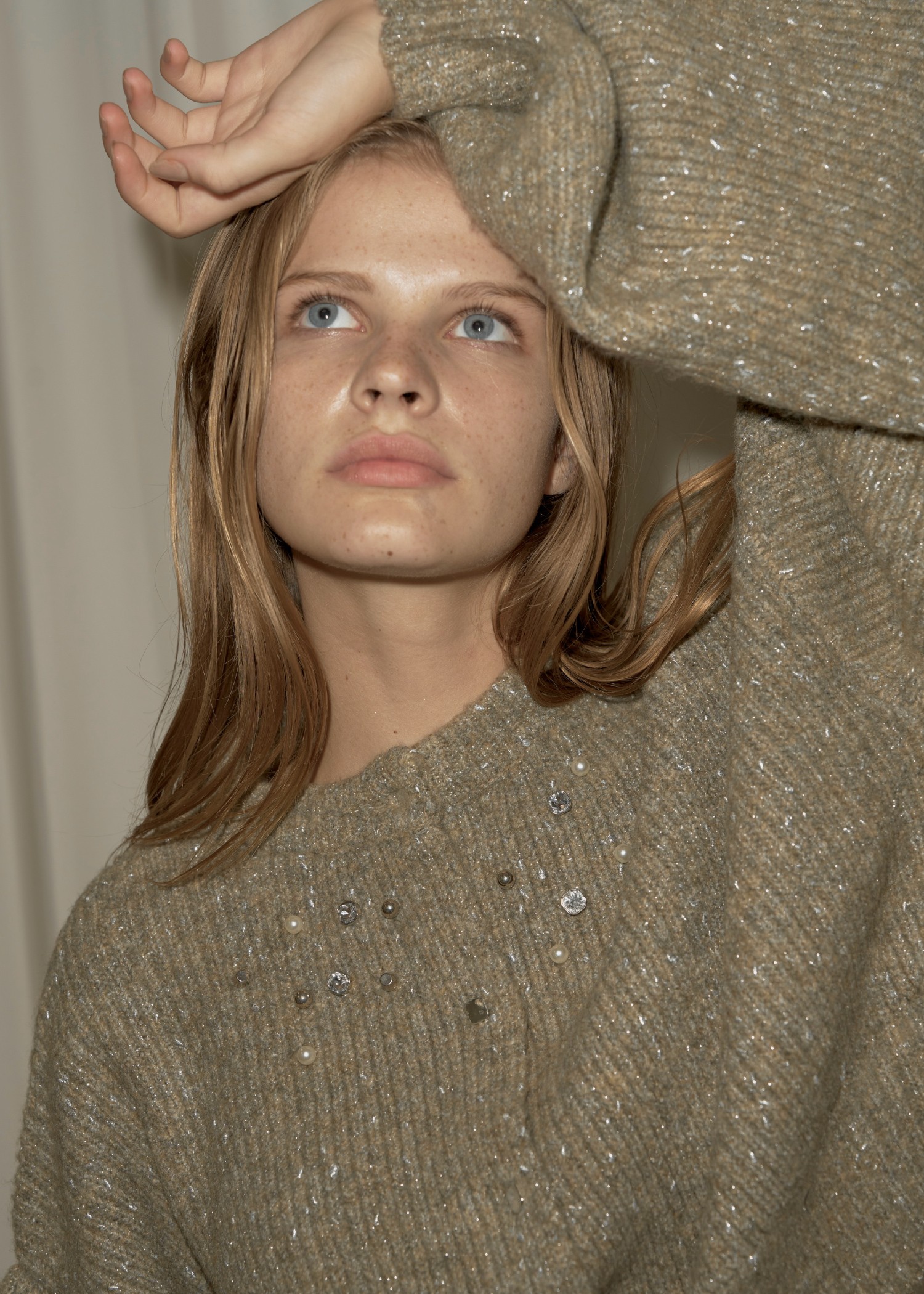 silver yarn studs bijou volume sleeve knit