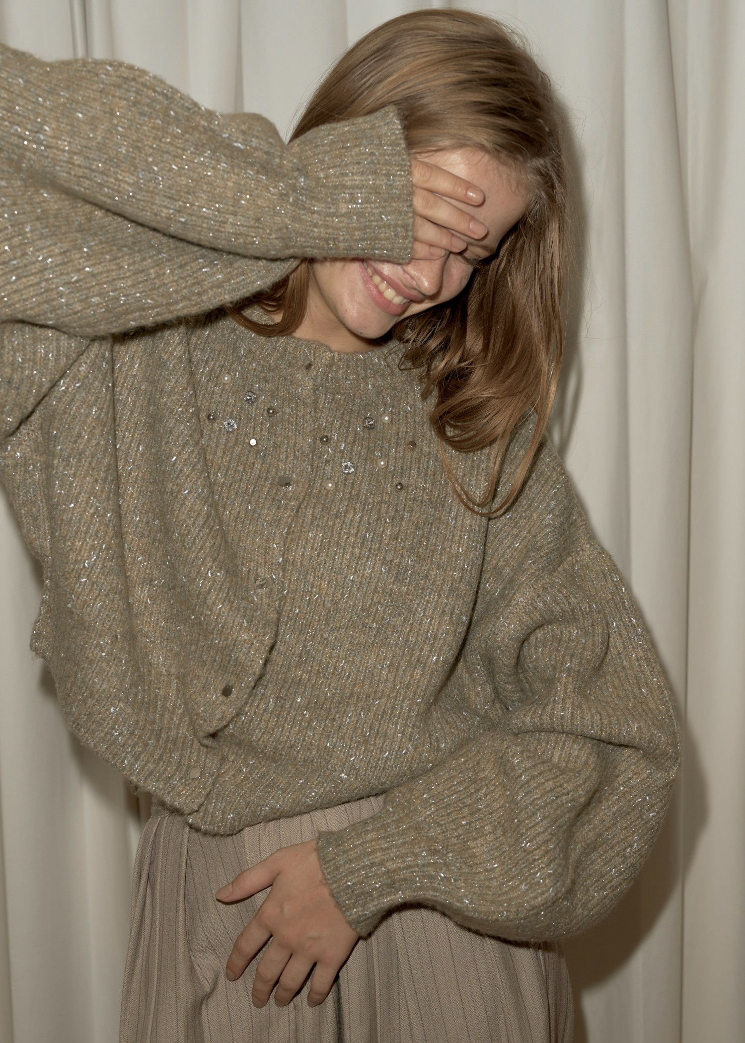 silver yarn studs bijou volume sleeve knit