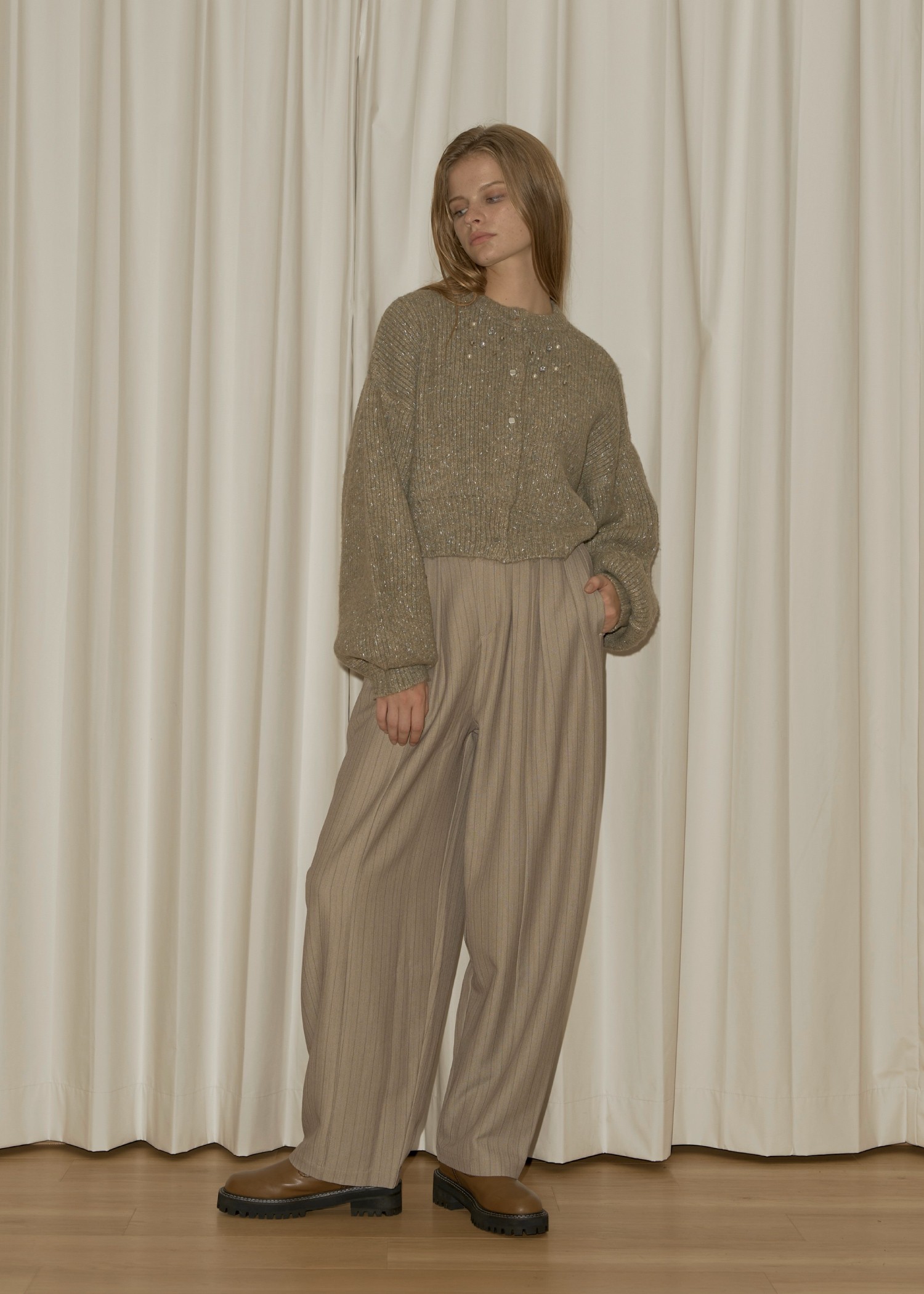 silver yarn studs bijou volume sleeve knit