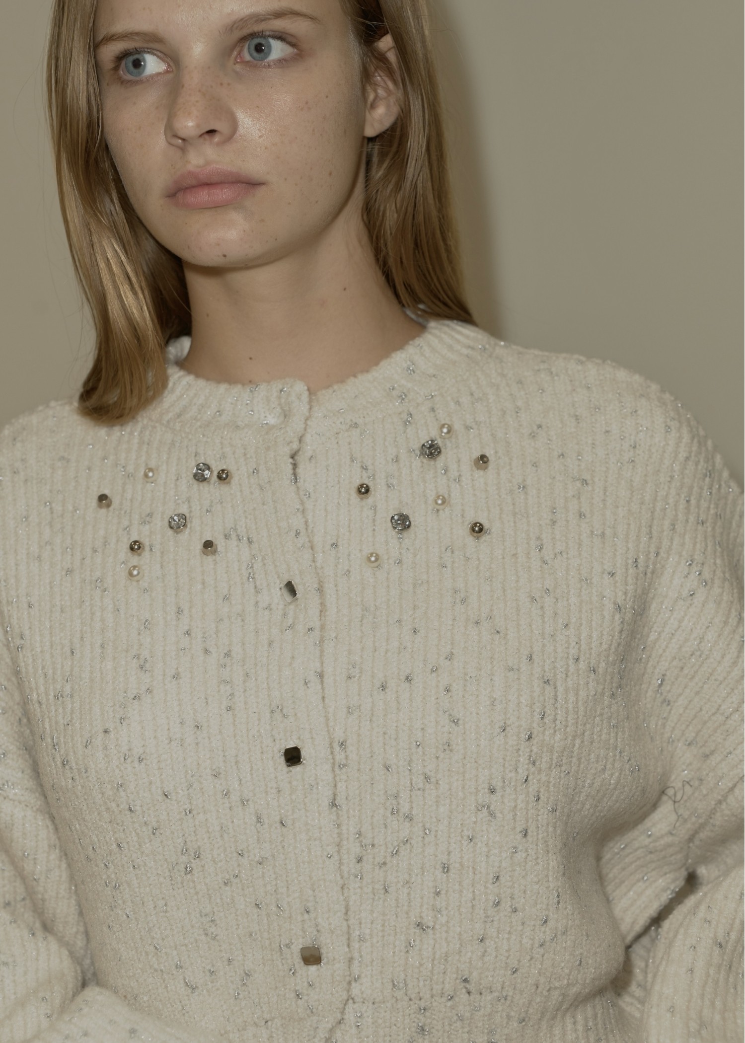 silver yarn studs bijou volume sleeve knit