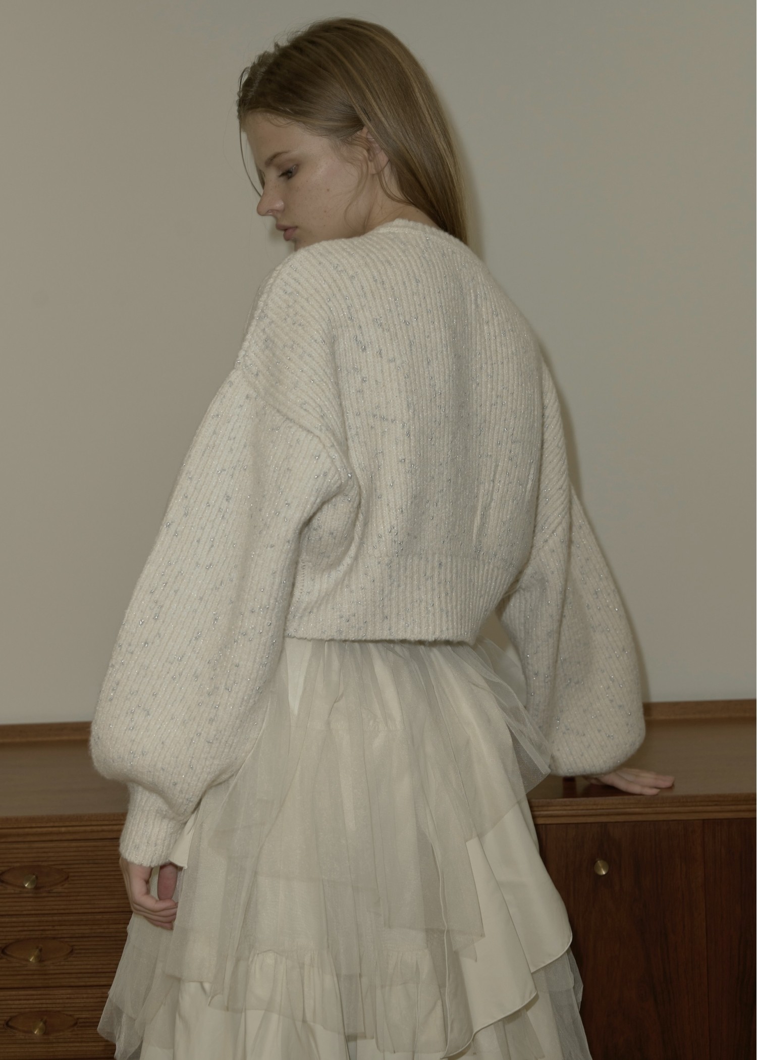 silver yarn studs bijou volume sleeve knit