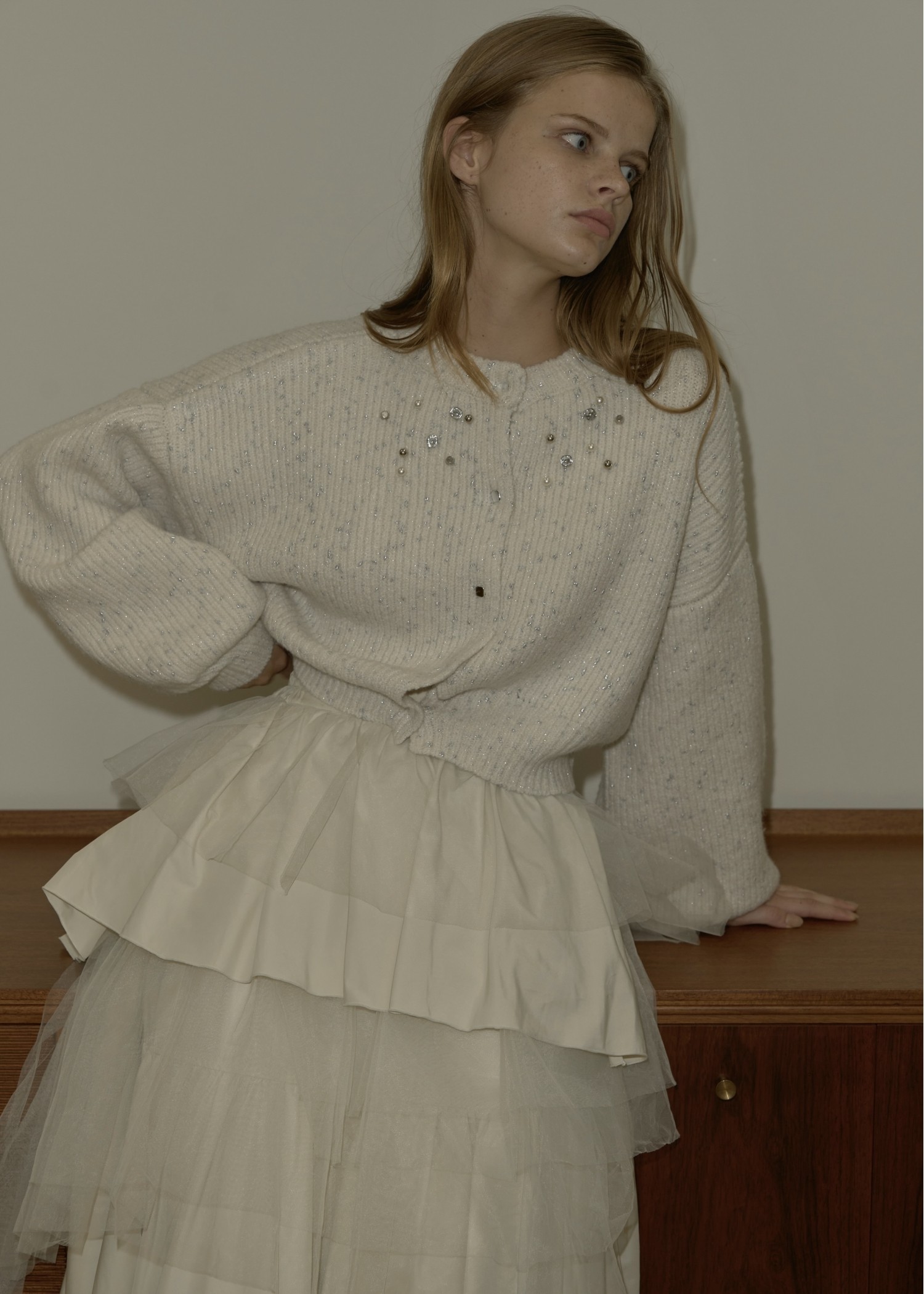silver yarn studs bijou volume sleeve knit