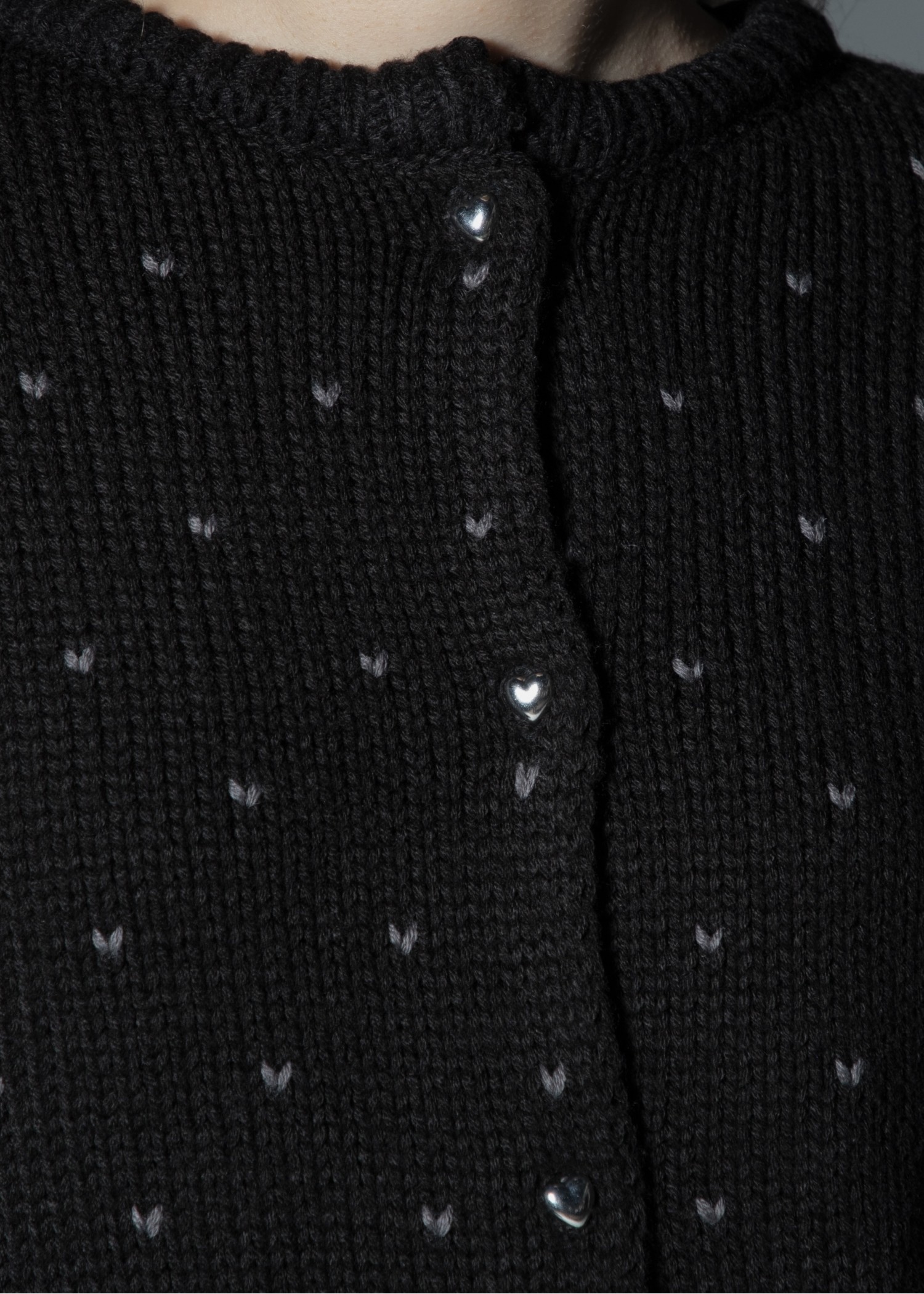 heart dot jacquard reversible cropped knit cardigan