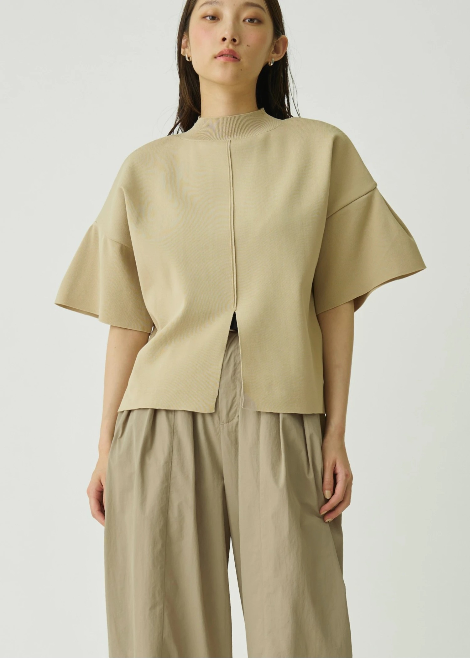 mockneck half sleeve tuck knit