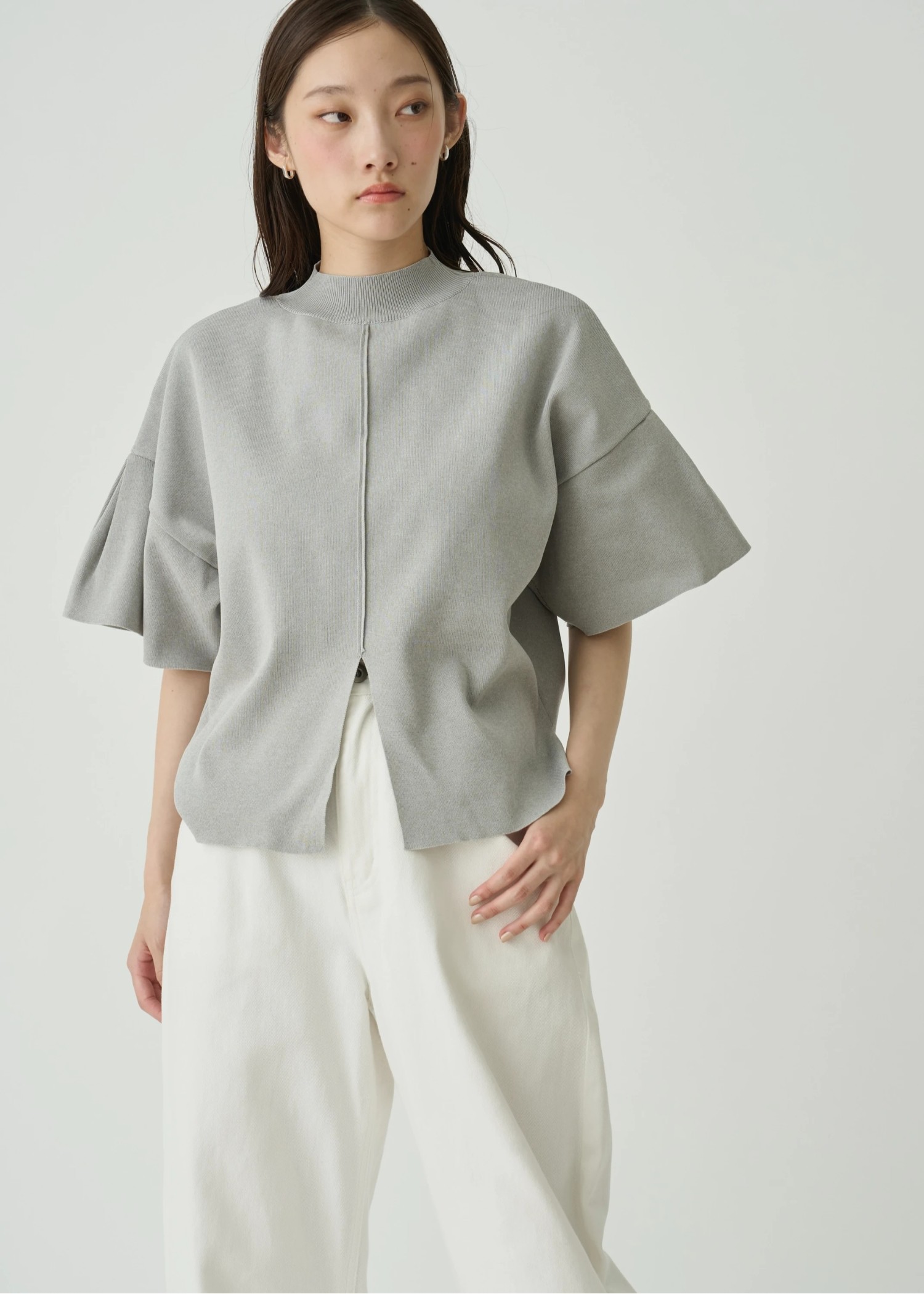 mockneck half sleeve tuck knit