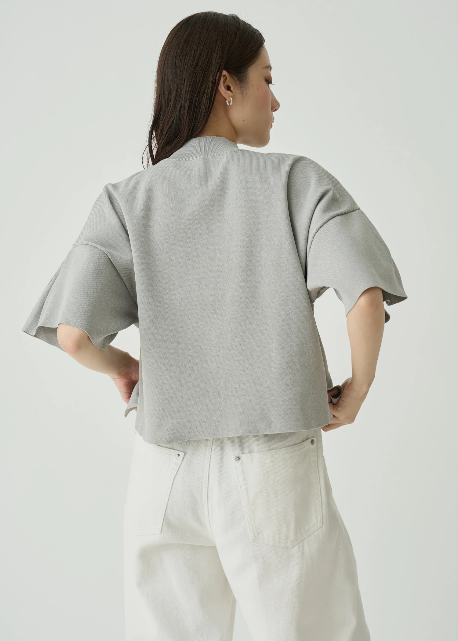 mockneck half sleeve tuck knit