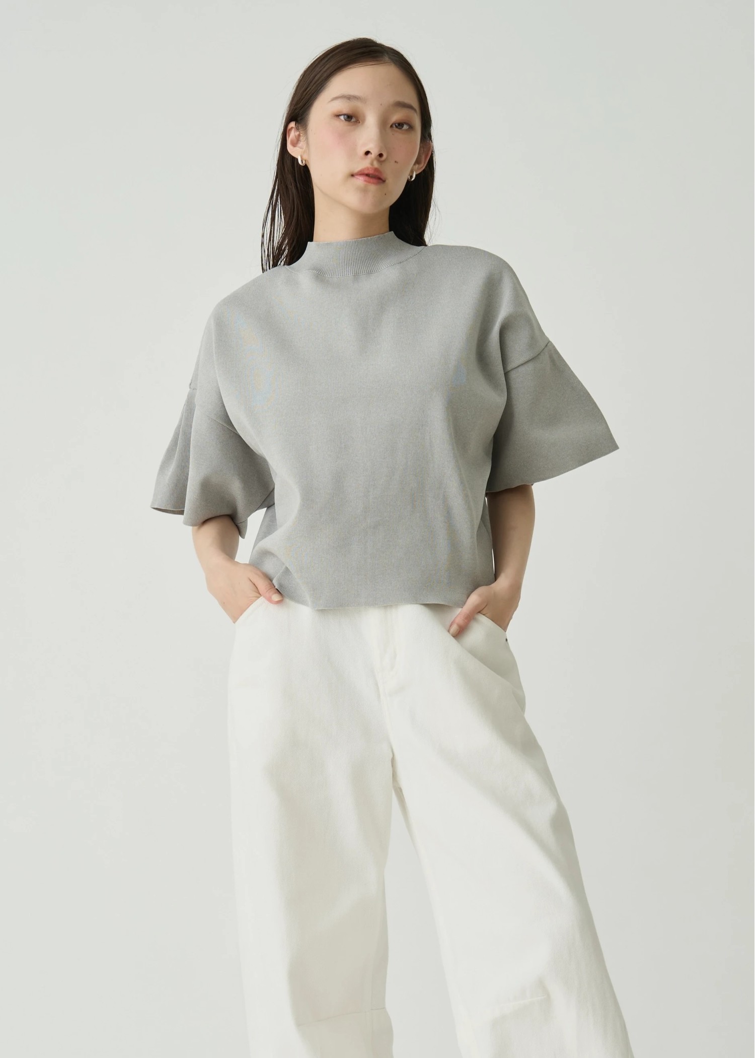mockneck half sleeve tuck knit