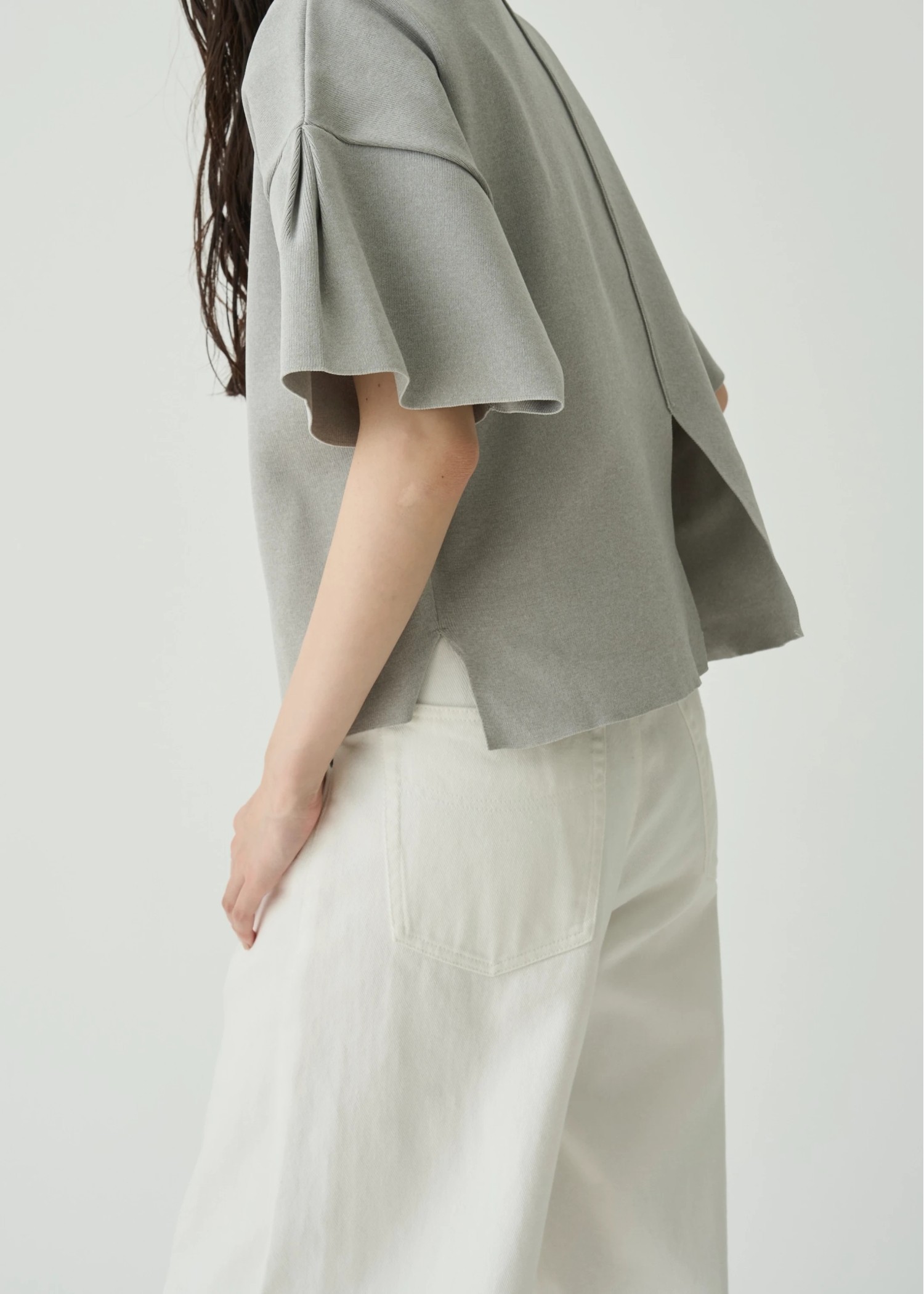 mockneck half sleeve tuck knit