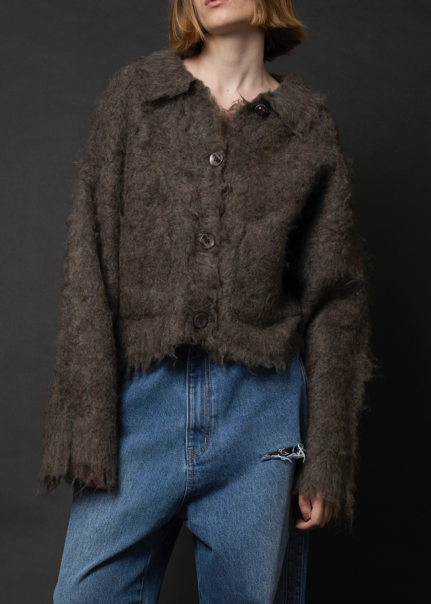 reversible brushed lightly knit cardigan